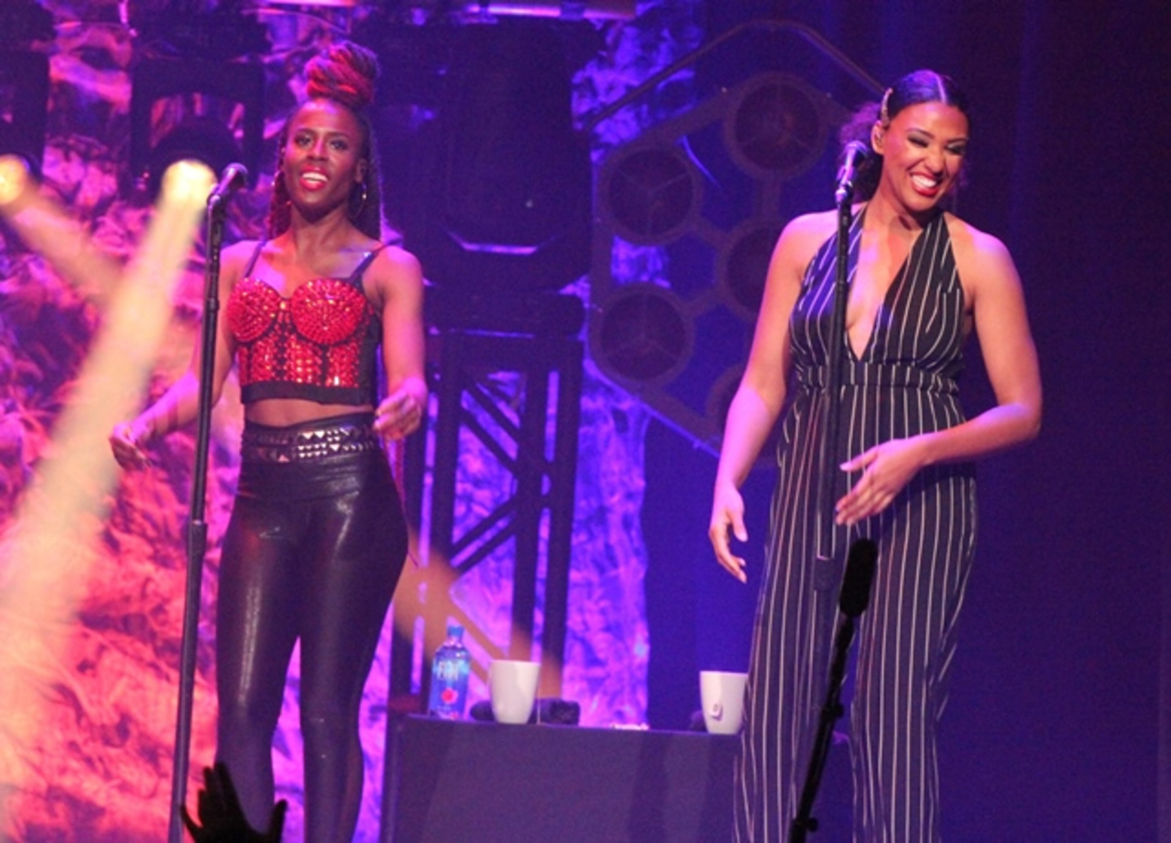 Elvis Costello and The Imposters backup singers Kitten Kuroi and Briana Lee perform at the Coca-Cola Roxy on Nov. 5, 2019. Photo: Melissa Ruggieri/Atlanta Journal-Constitution