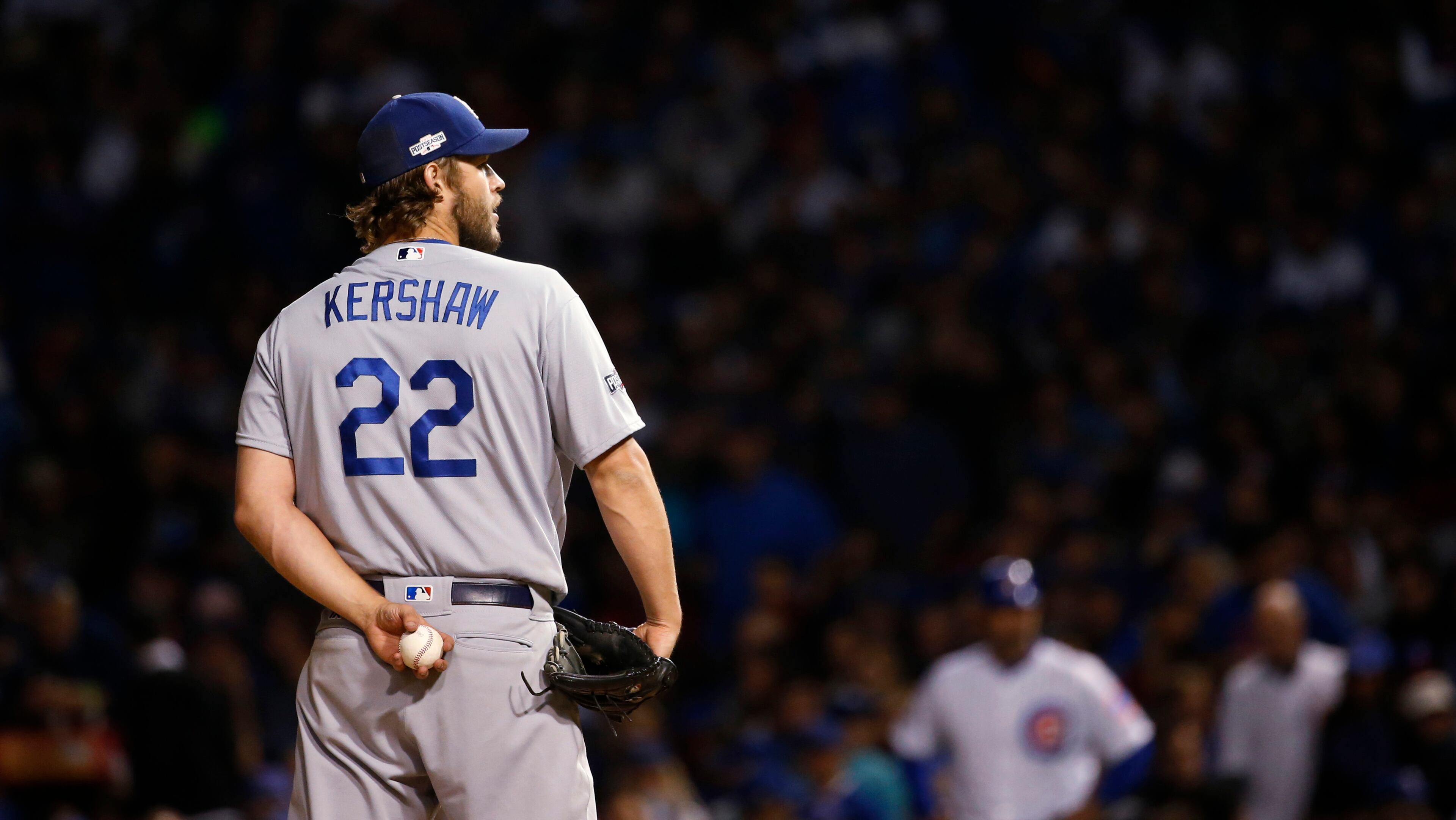 Los Angeles Dodgers starting pitcher Clayton Kershaw (22) throws during the third inning of Game 6 of the National League baseball championship series against the Chicago Cubs, Saturday, Oct. 22, 2016, in Chicago. (AP Photo/Nam Y. Huh)
