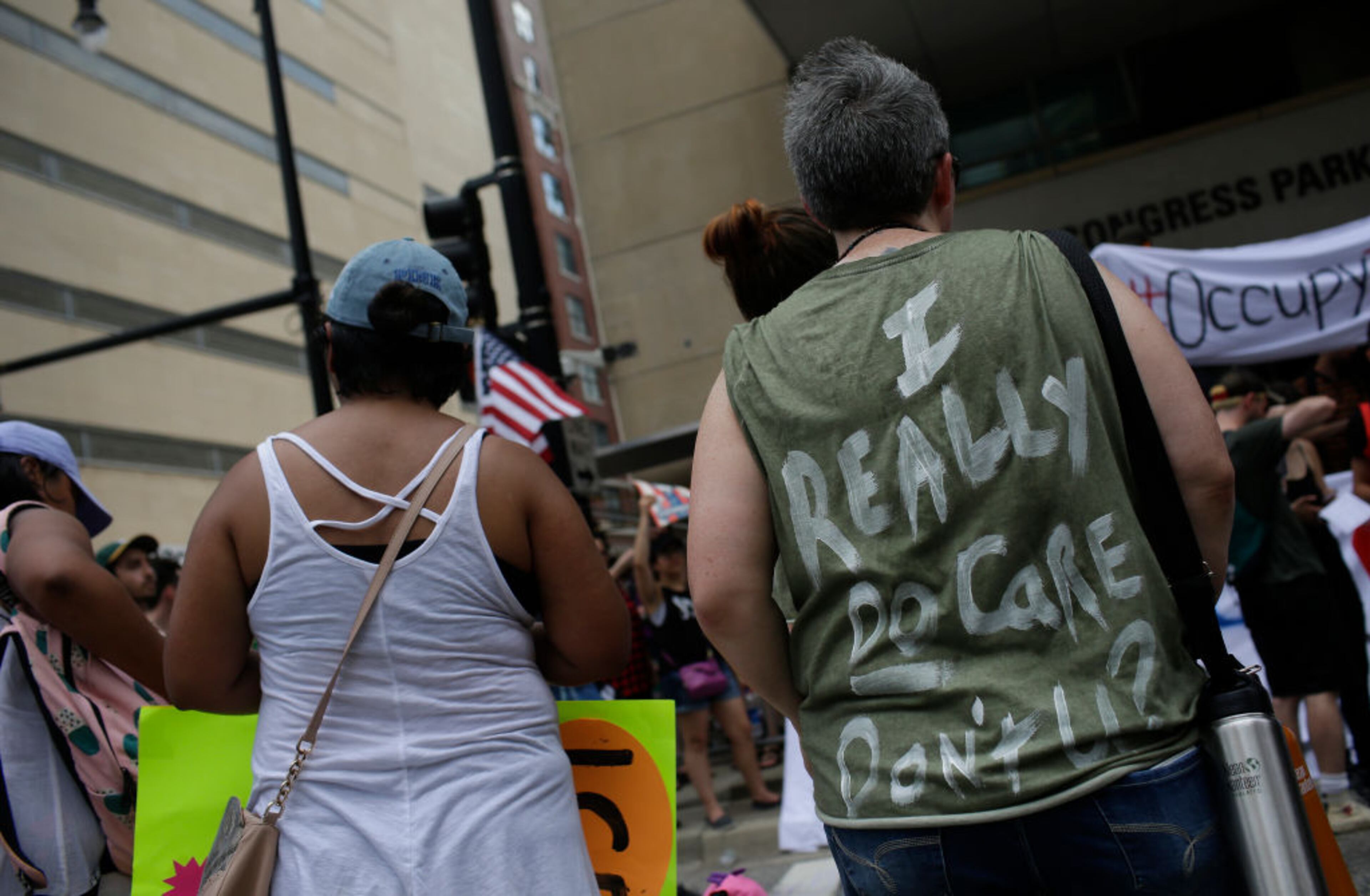 CHICAGO, IL - JUNE 30: Demonstrators protest against Immigration and Customs Enforcement (ICE) and the Trump administration's immigration policies outside Immigration and Customs Enforcement office, June 30, 2018 in Chicago, Illinois. Thousands of people held signs and yelled slogans to show their support for immigrant families who have been separated by ICE at detention centers along the U.S. and Mexico border. (Photo by Joshua Lott/Getty Images)