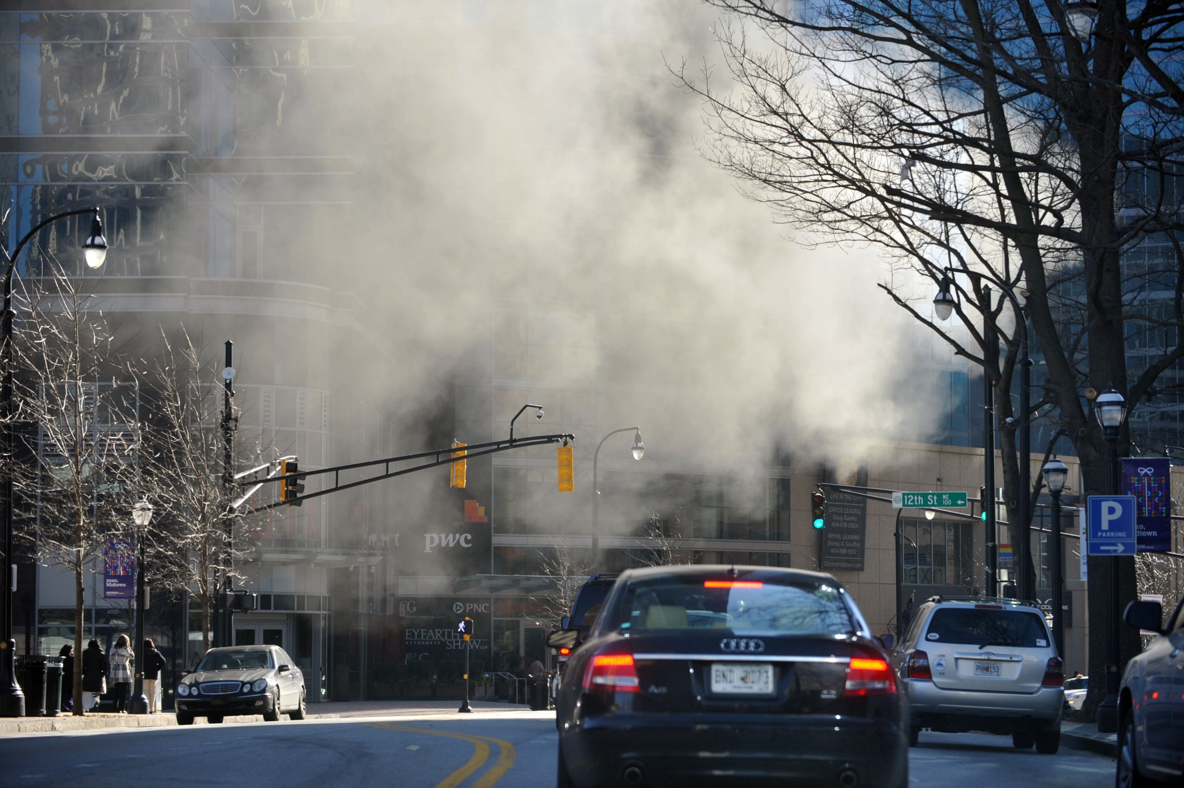 The Loews Atlanta Hotel on Peachtree Street was temporarily evacuated Thursday afternoon due to a fire in the hotel's garage.