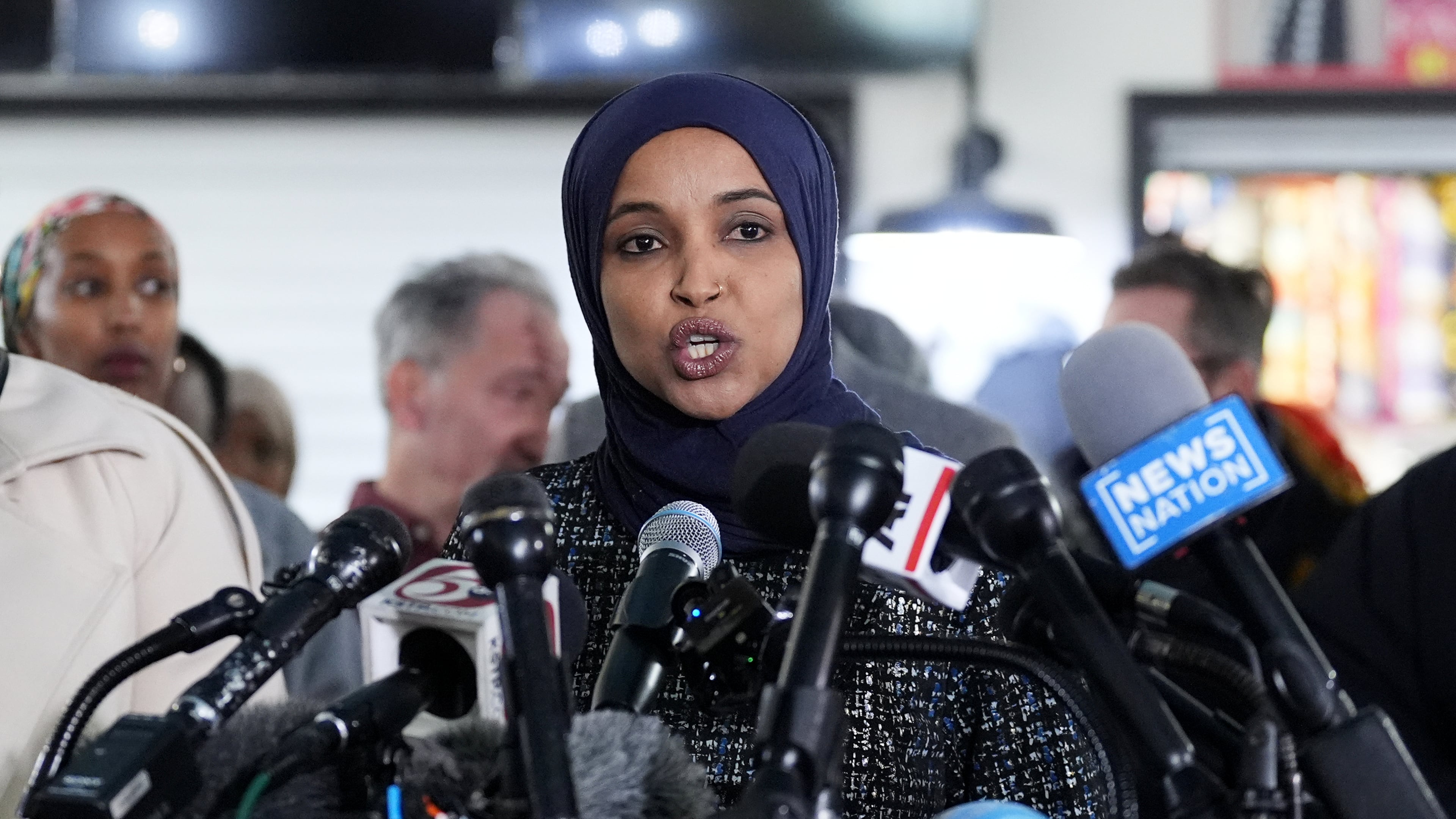 FILE - Rep. Ilhan Omar, D-Minn., speaks during a news conference on Jan. 28, 2026, in Minneapolis. (AP Photo/Adam Gray, File)