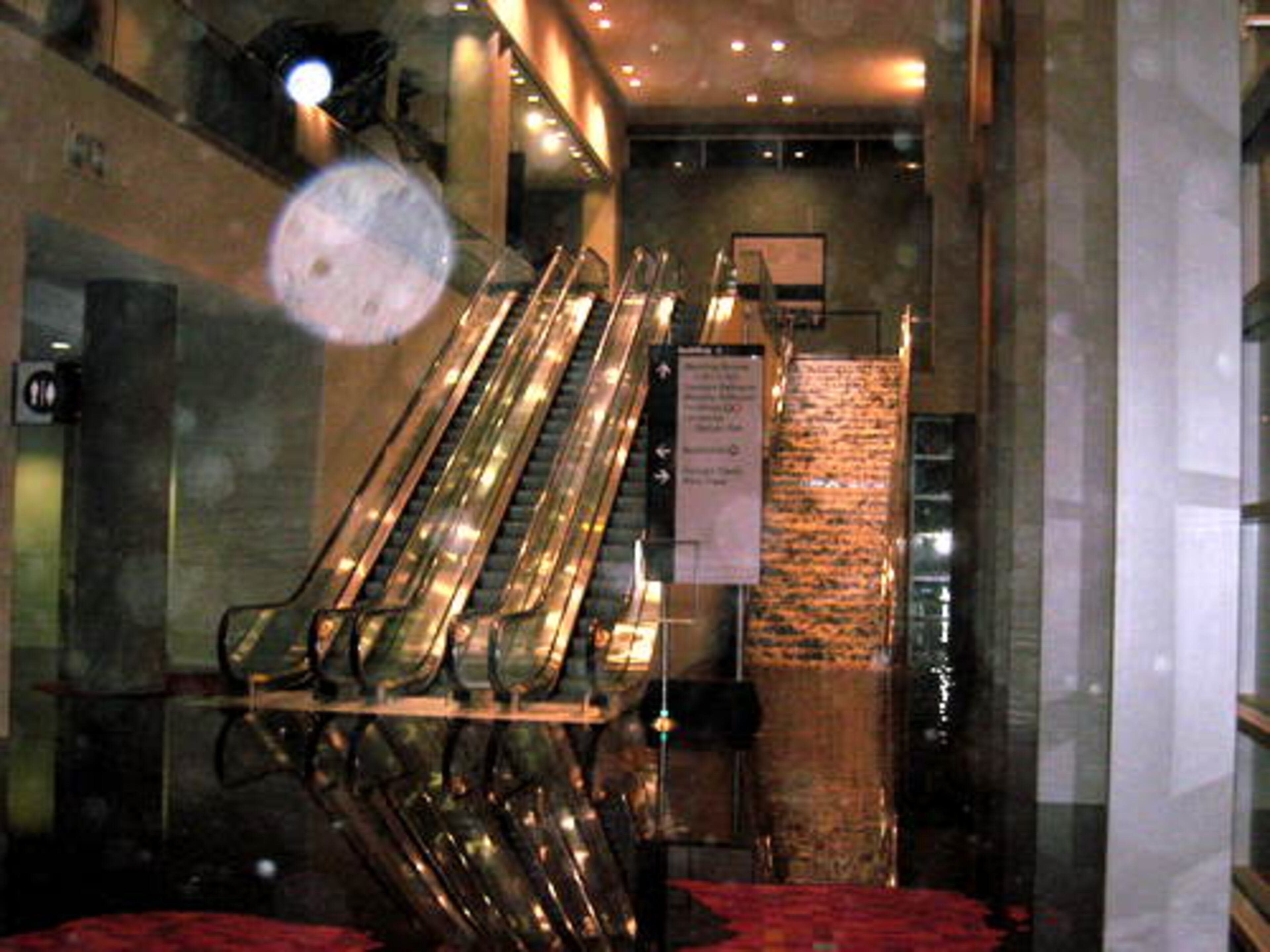 Water flowing downstairs inside the World Congress Center, next to the escalators, March 14, 2008 10:30 pm. Taken by Will Gara, producer of the B98.5 FM Morning "Kelly & Alpha" radio show.