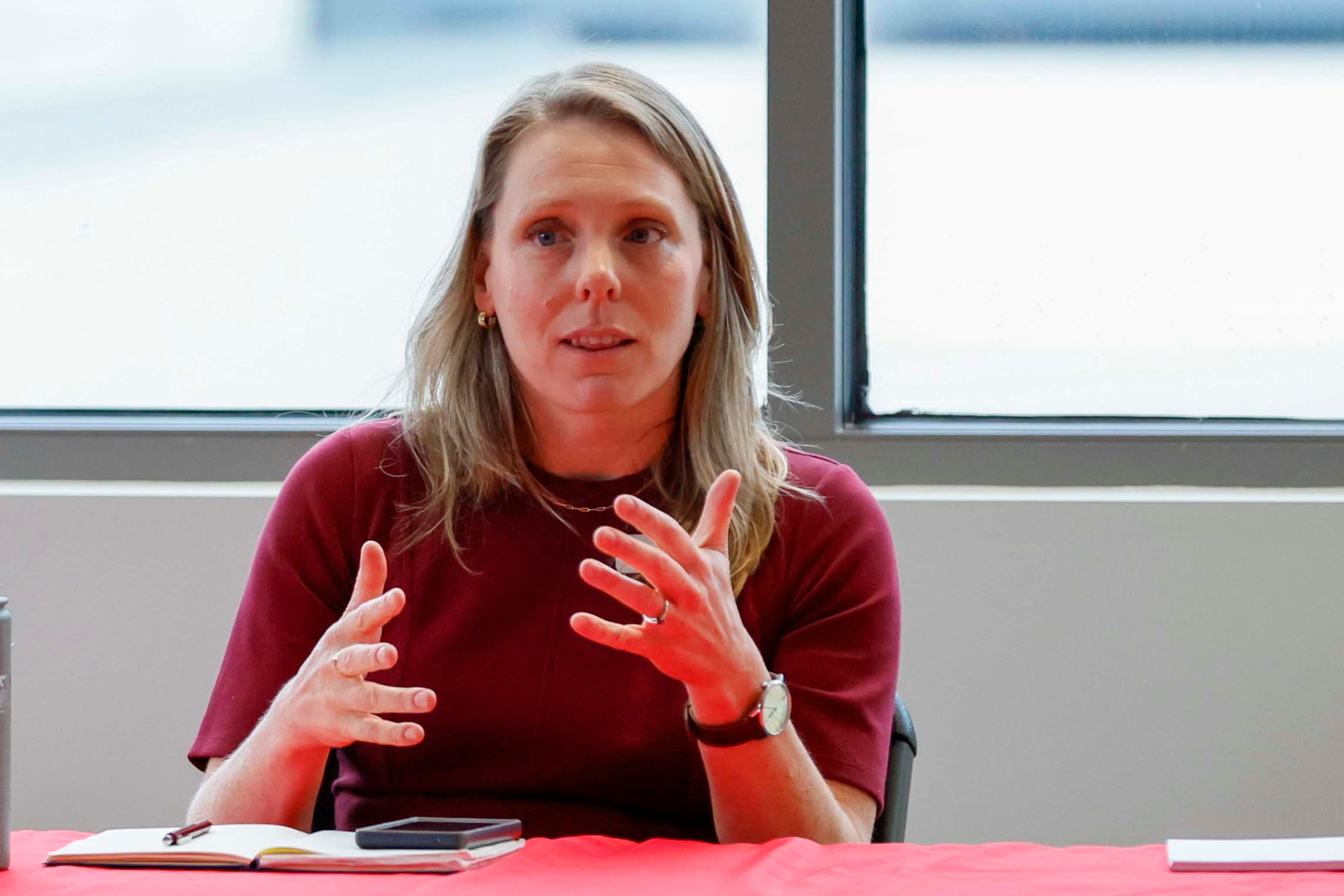 Laura Colbert speaks during a panel discussion in 2025. (Miguel Martinez/AJC)