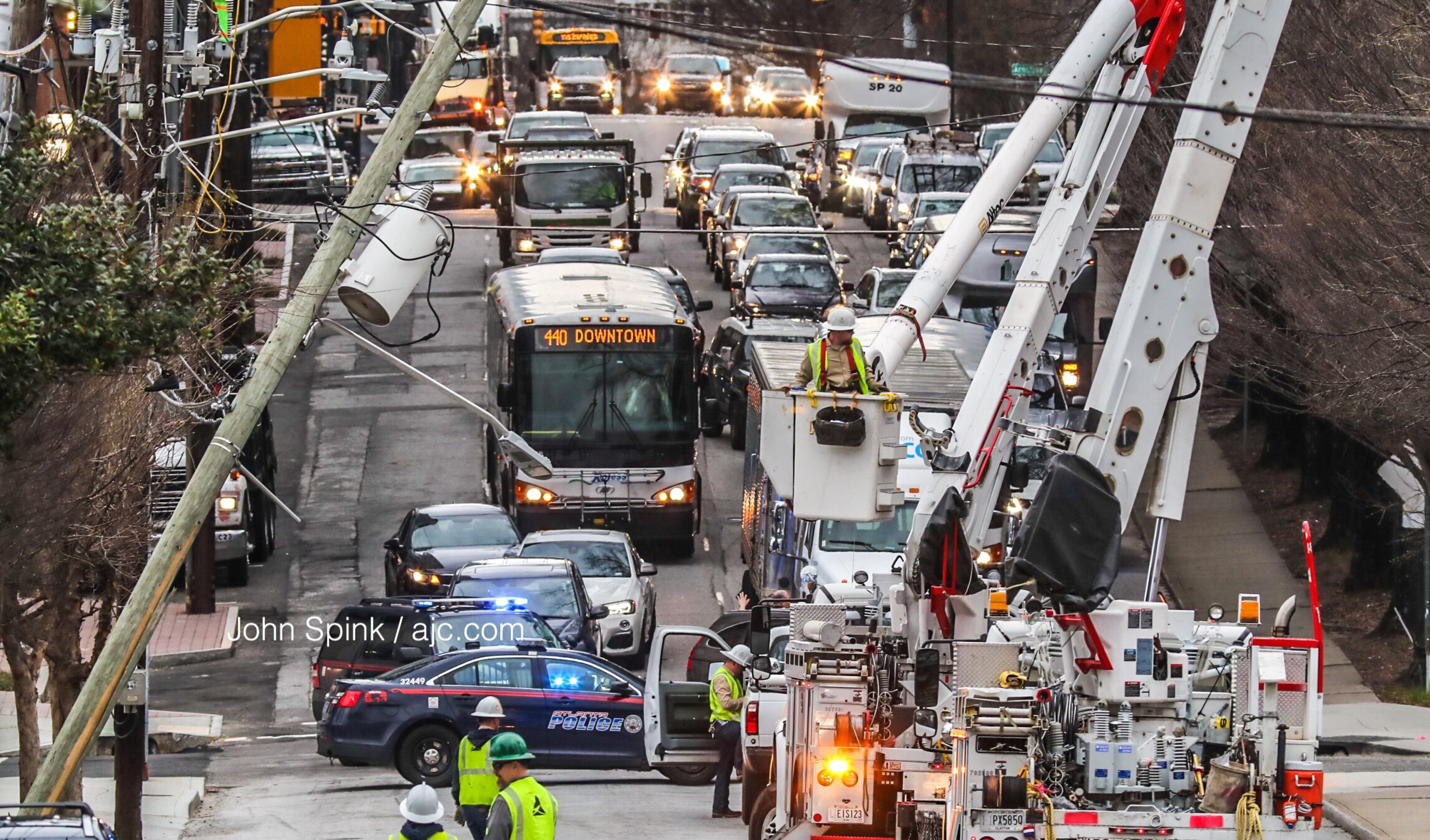 Georgia power replaced the power pole and restored power to the area just before 11 a.m.