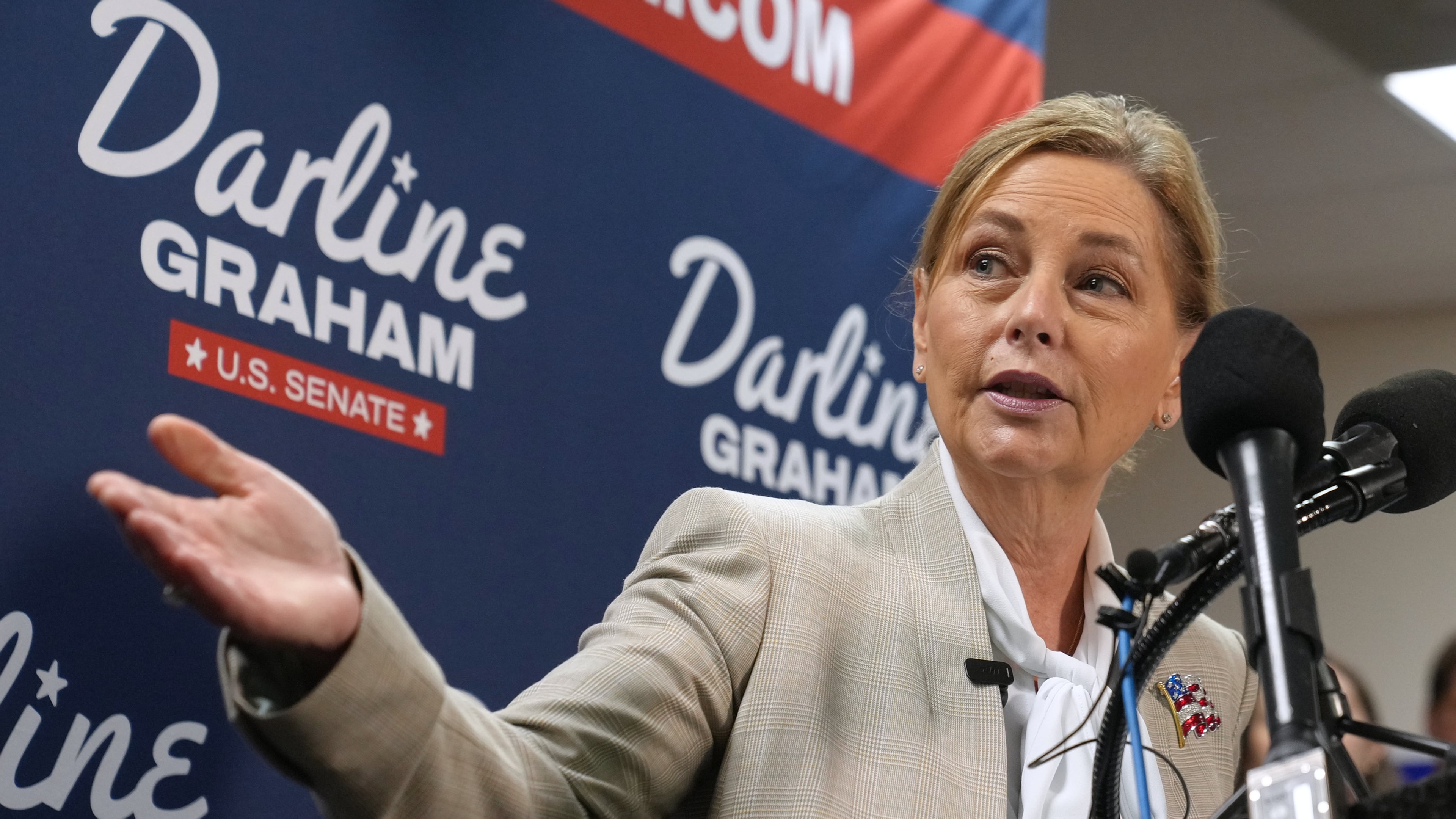 FILE - Sen. Darline Graham, R-S.C., gestures during a news conference, Aug. 24, 2026, in Columbia, S.C. (AP Photo/Meg Kinnard, File)