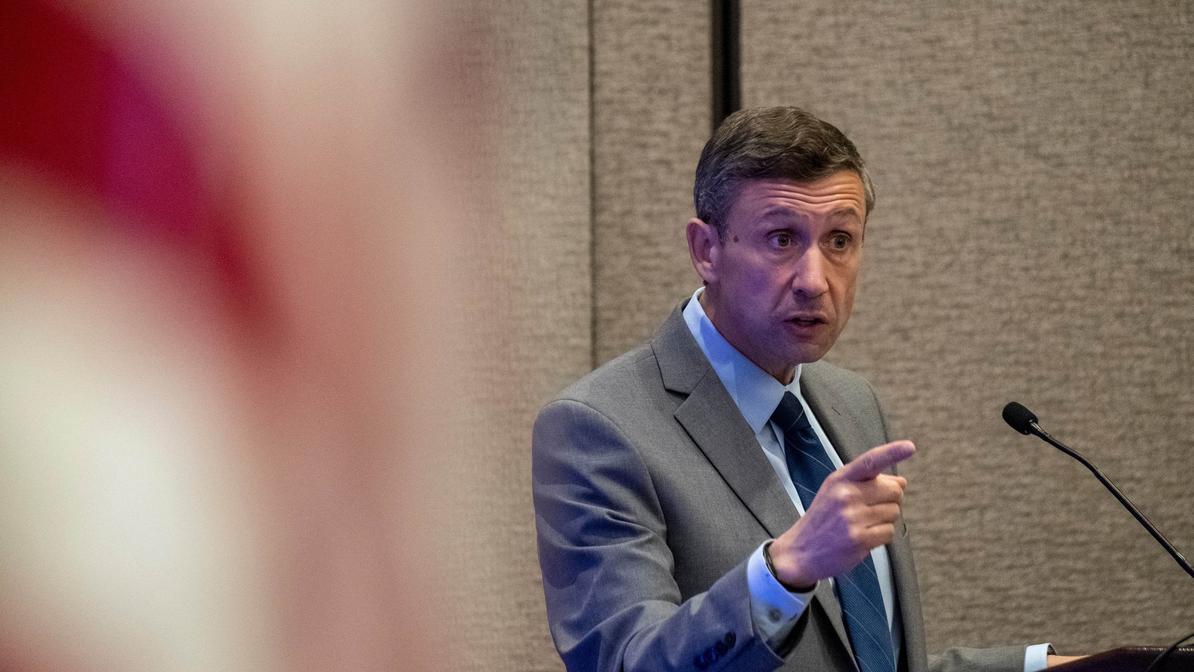 Democratic National Committee Chair Ken Martin speaks during a Labor Council meeting as part of the DNC Summer Meeting, Thursday, Aug. 13, 2026, in Austin, Texas. (AP Photo/Joel Angel Juarez)