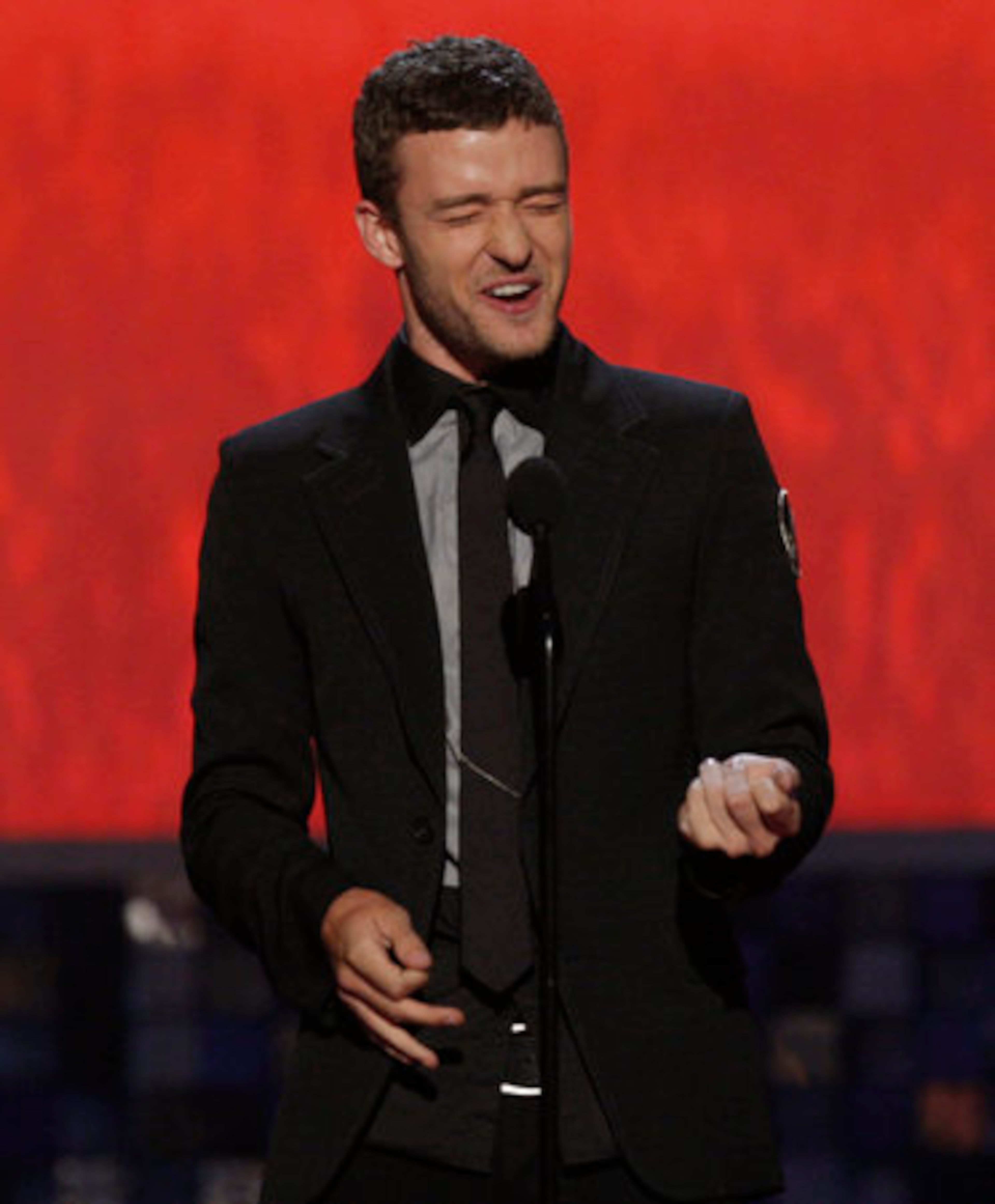 Justin Timberlake plays air guitar as he introduces Mike Myers, who received the Legacy of Laughter Award. But Justin is no Wayne. Then again, he probably never saw Myers' character on "Saturday Night Live." Most parents don't let their 13 years olds -- that's how old JT was when Wayne last appeared on "SNL" -- stay up that late.