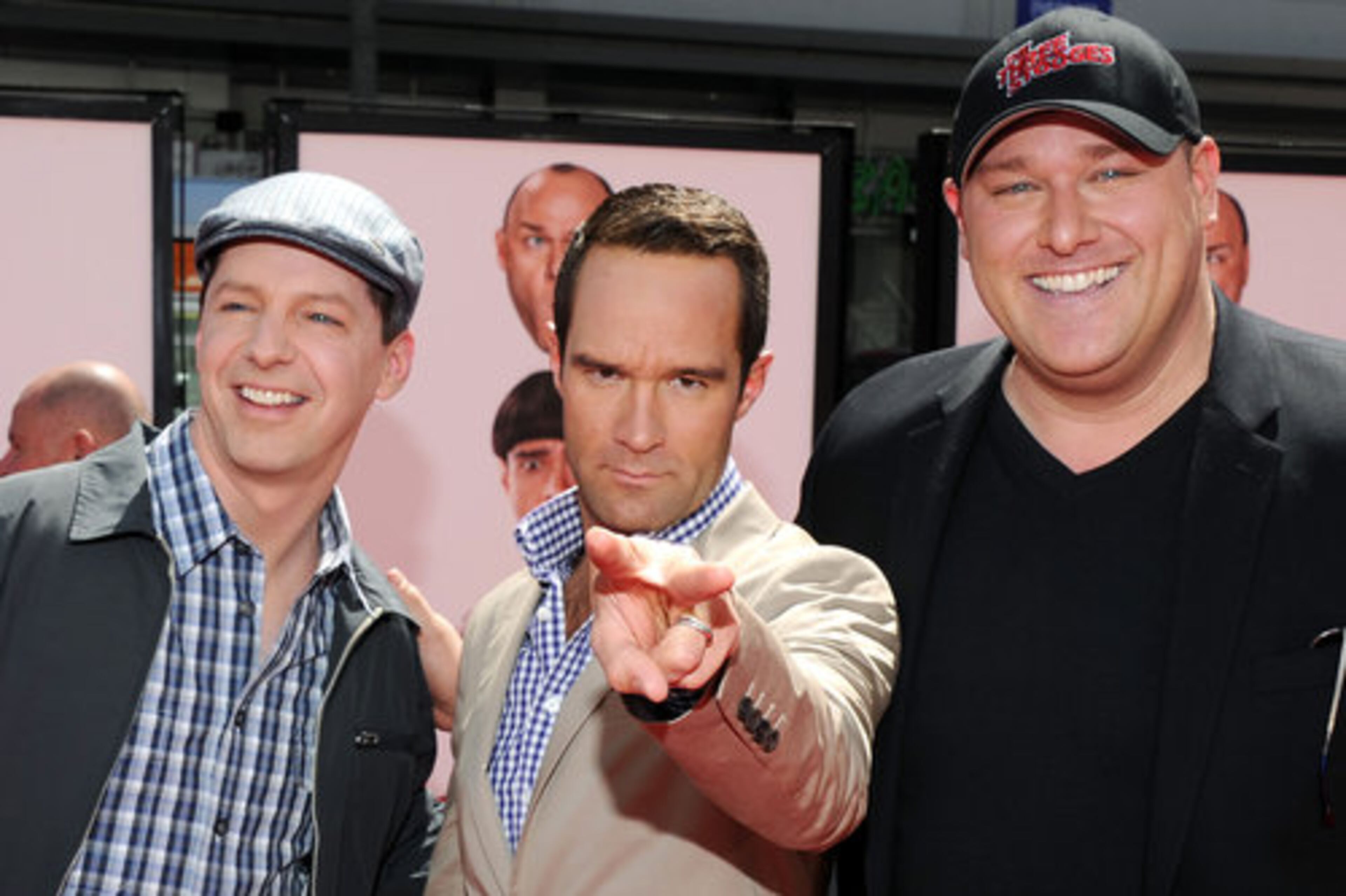 Actors Sean Hayes, left, Chris Diamantopoulos, center, and Will Sasso reappear out of makeup at the premiere of "The Three Stooges: The Movie" at Grauman's Chinese Theatre.