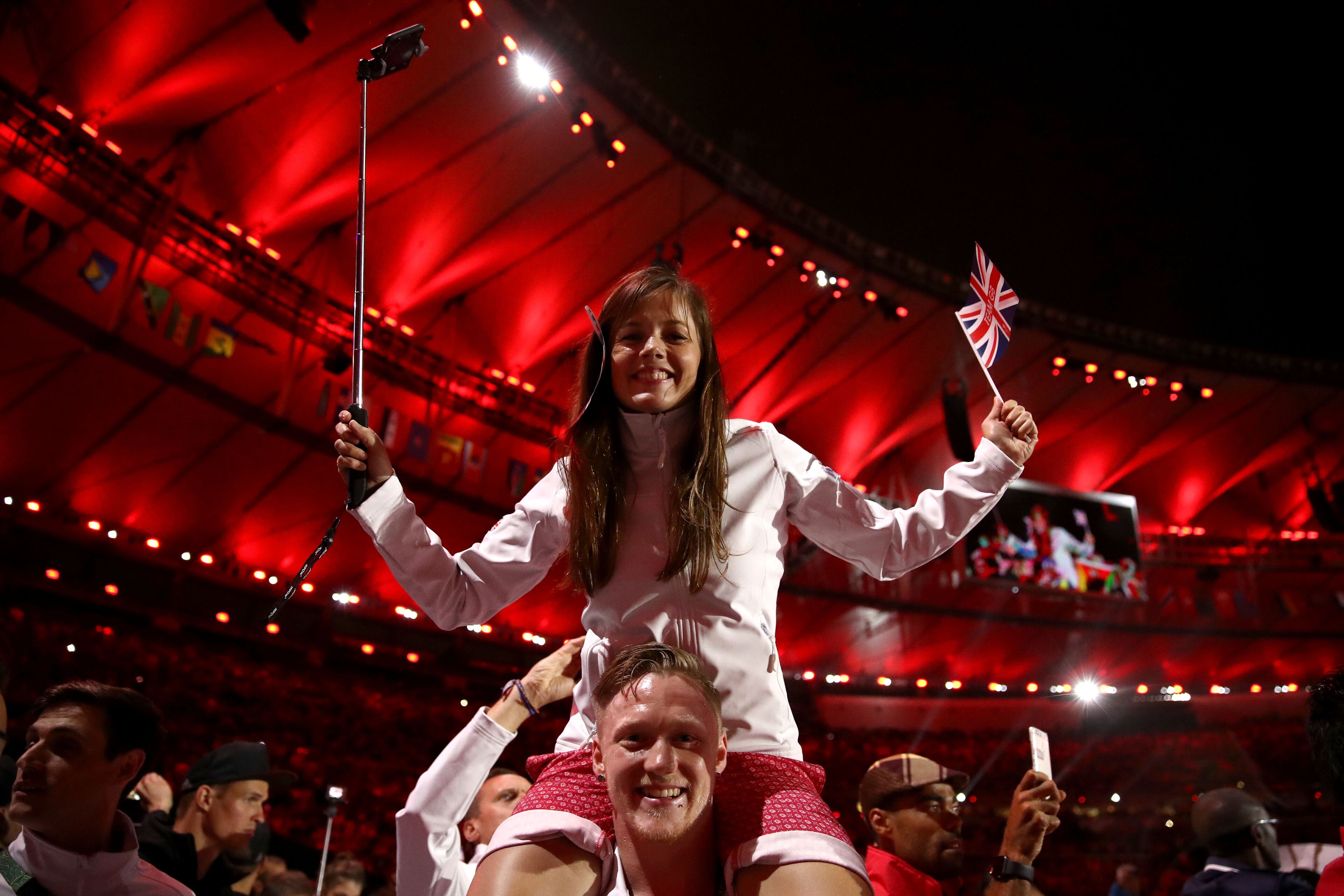 Members of Team Great Britain walk during the 'Heroes of the Games' segment during the Closing Ceremony on Day 16 of the Rio 2016 Olympic Games at Maracana Stadium on August 21, 2016 in Rio de Janeiro, Brazil. (Photo by Cameron Spencer/Getty Images)