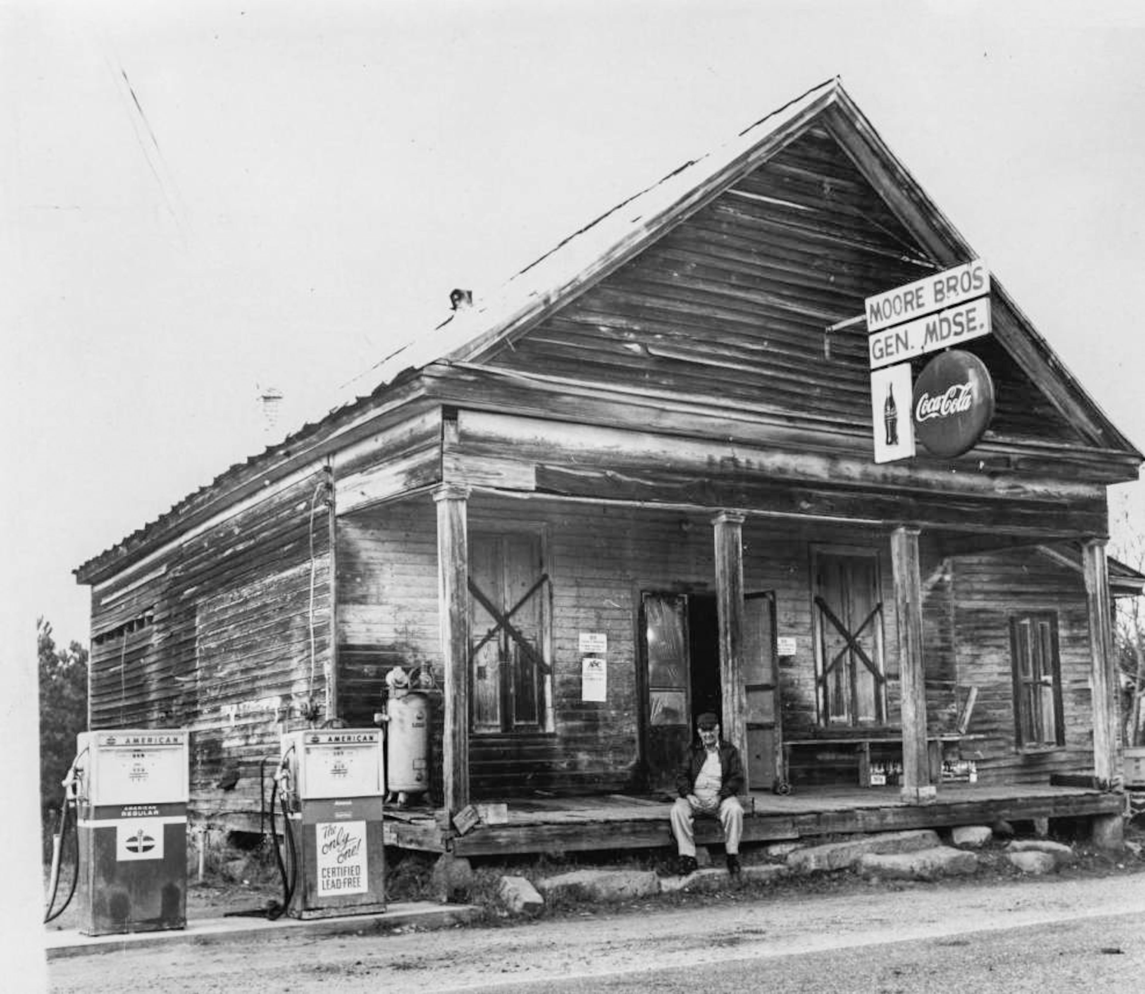 Jimmie Sheehan, sitting on the porch of Moore Brothers General Merchandise, Raytown, Georgia, in Taliaferro County on January 9, 1978.
