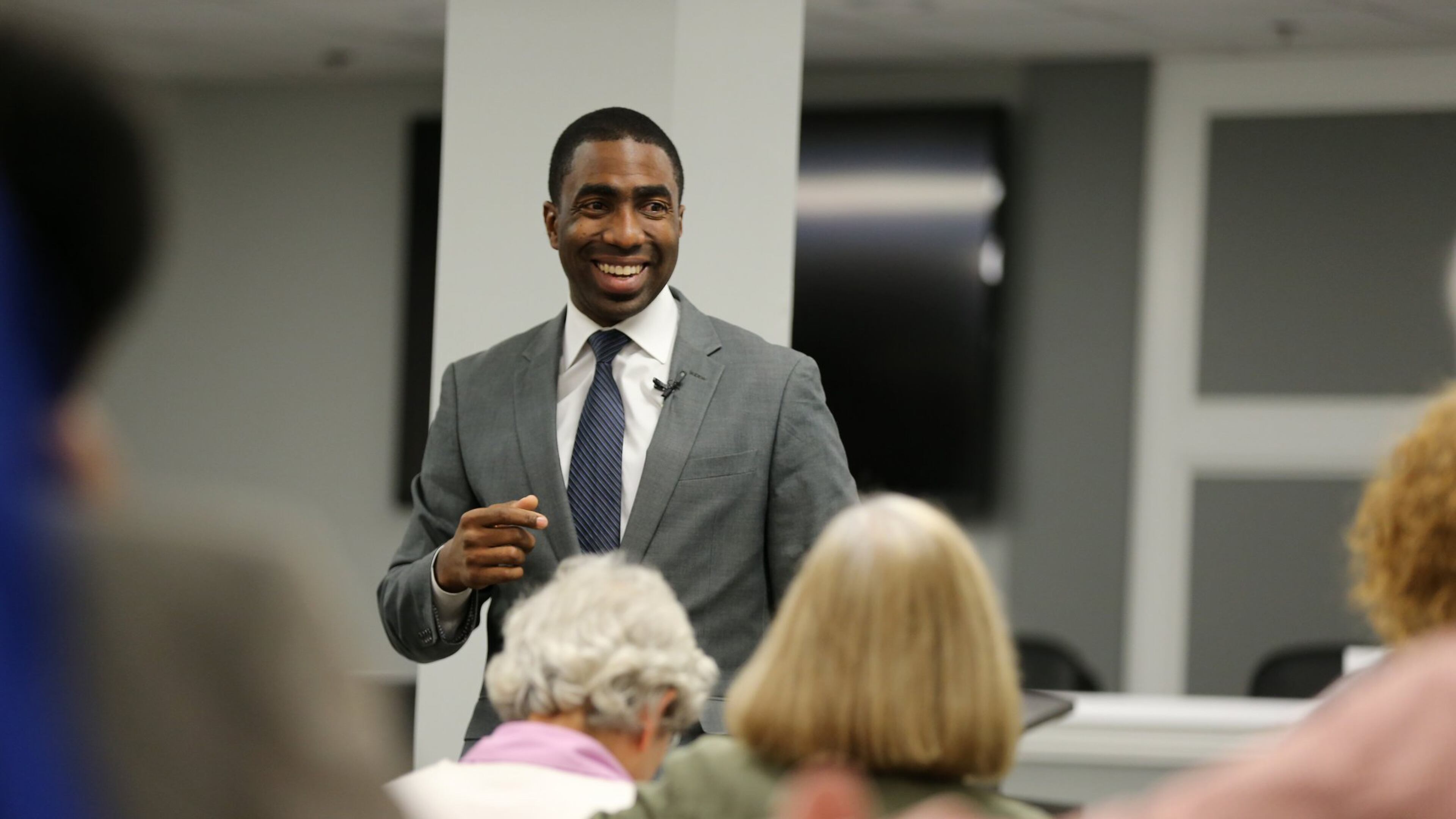 Interim DeKalb CEO Lee May answers questions during a community meeting in Brookhaven on Thursday night Nov. 5, 2015. This was the last of eight meetings May held throughout the county following the release of a report on corruption in the county.Ben Gray / bgray@ajc.com