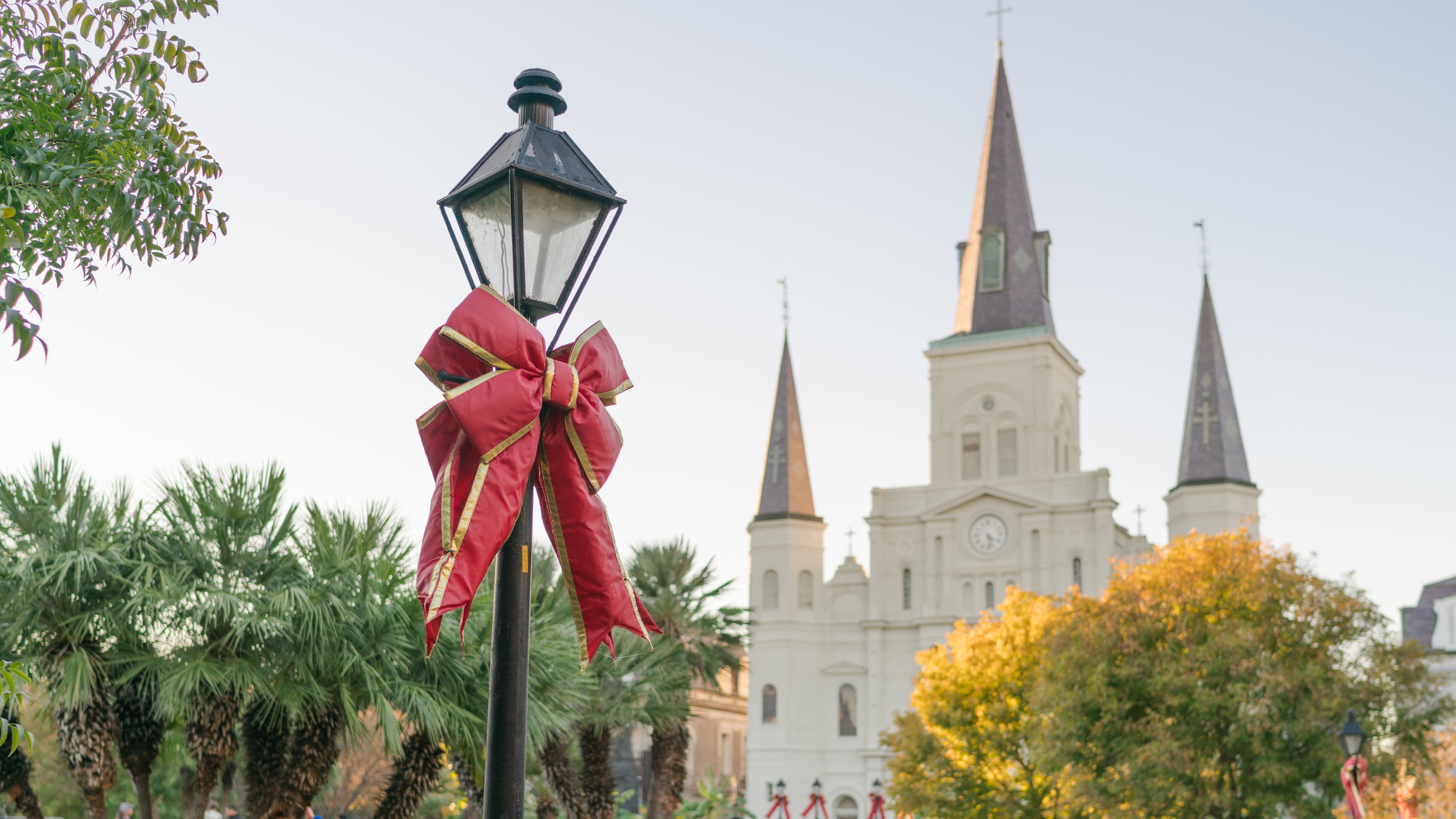 Jackson Square in New Orleans decorated for the holidays. Courtesy of Paul Broussard