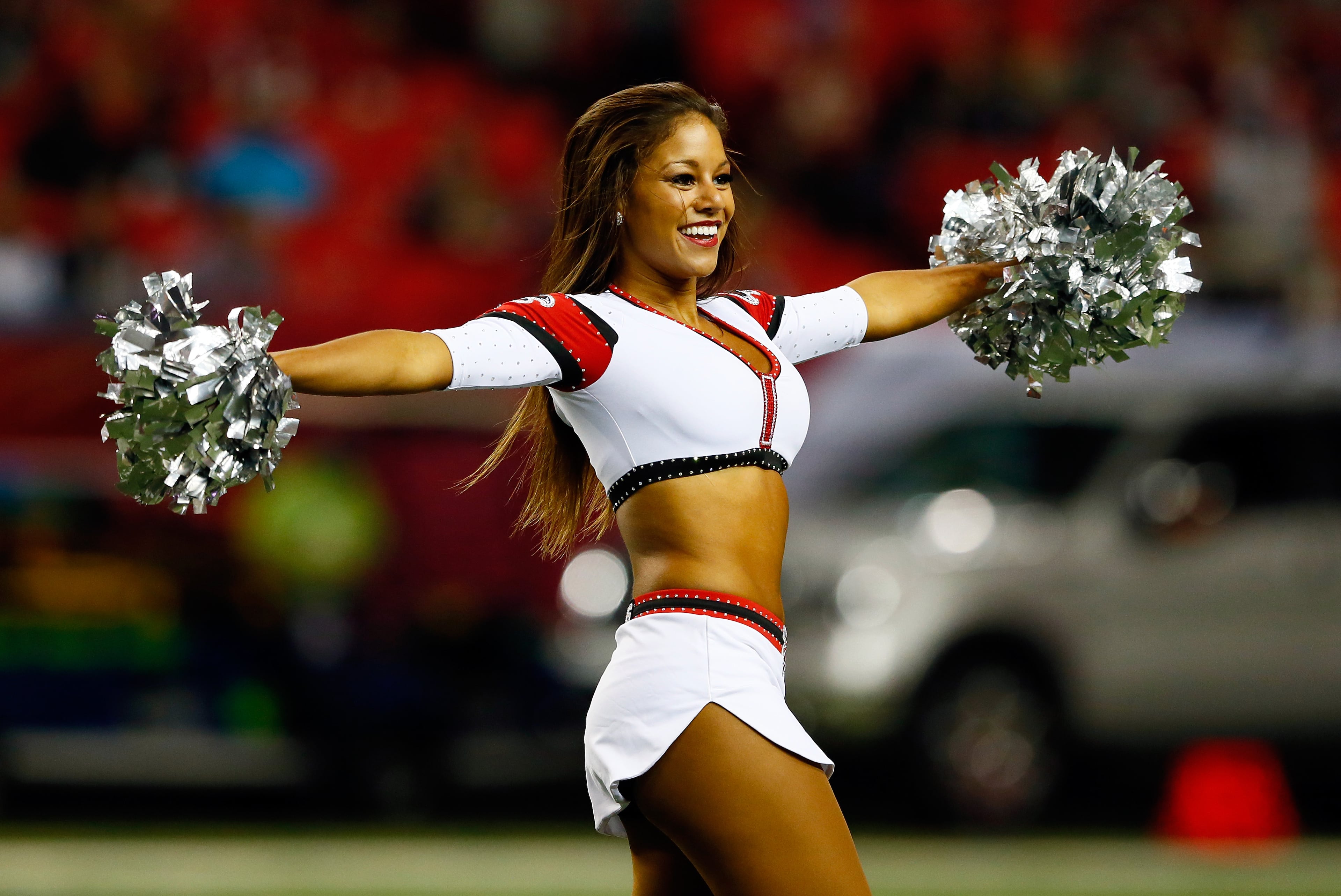 ATLANTA, GA - SEPTEMBER 18: Atlanta Falcons cheerleaders perform prior to a game against the Tampa Bay Buccaneers at the Georgia Dome on September 18, 2014 in Atlanta, Georgia. (Photo by Kevin C. Cox/Getty Images)