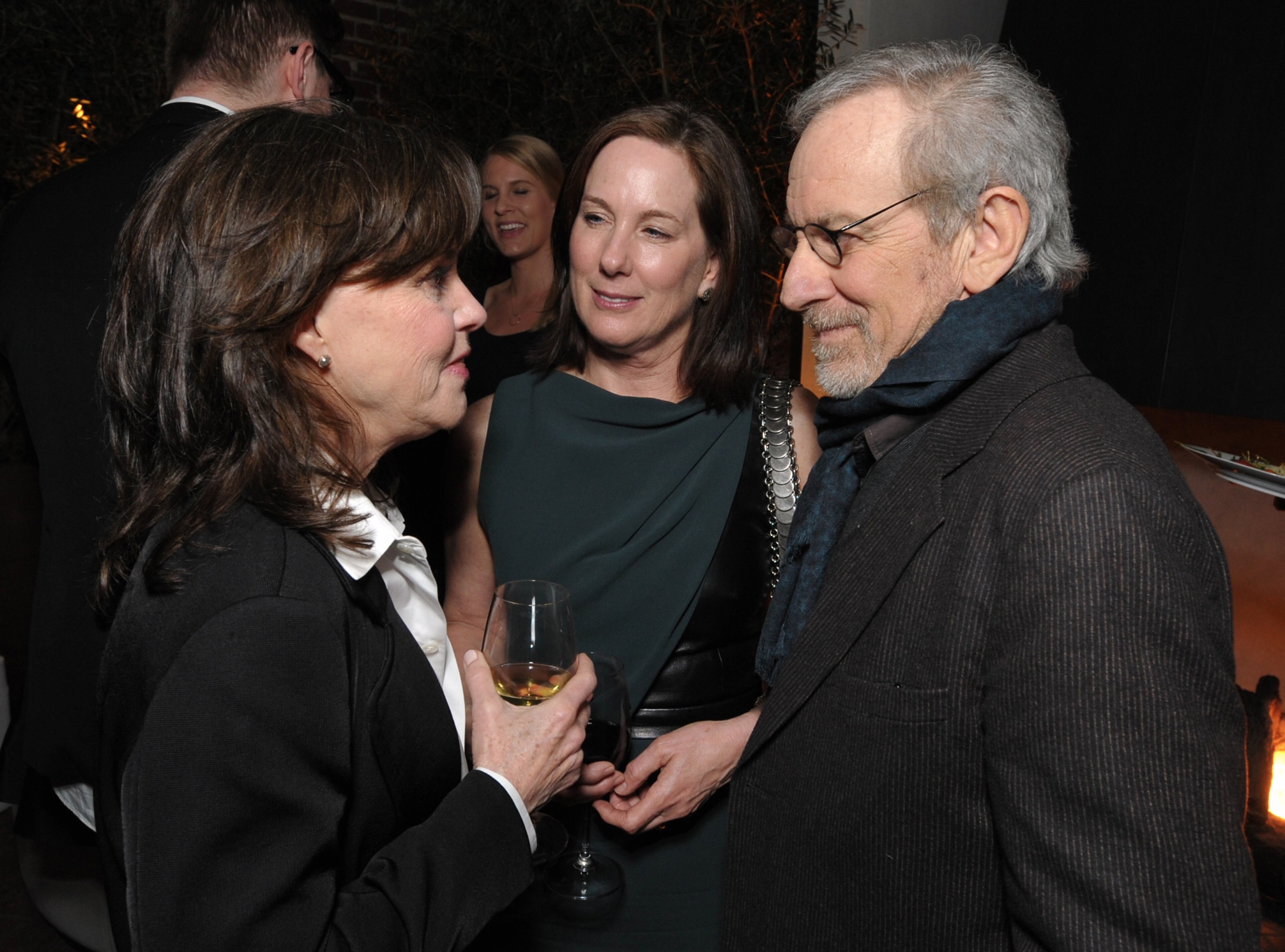 From left, Sally Field, a Best Supporting Actress nominee for "Lincoln," Kathleen Kenedy and Steven Spielberg attend The Hollywood Reporter Nominees' Night at Spago on Monday, Feb. 4, 2013, in Beverly Hills, Calif.