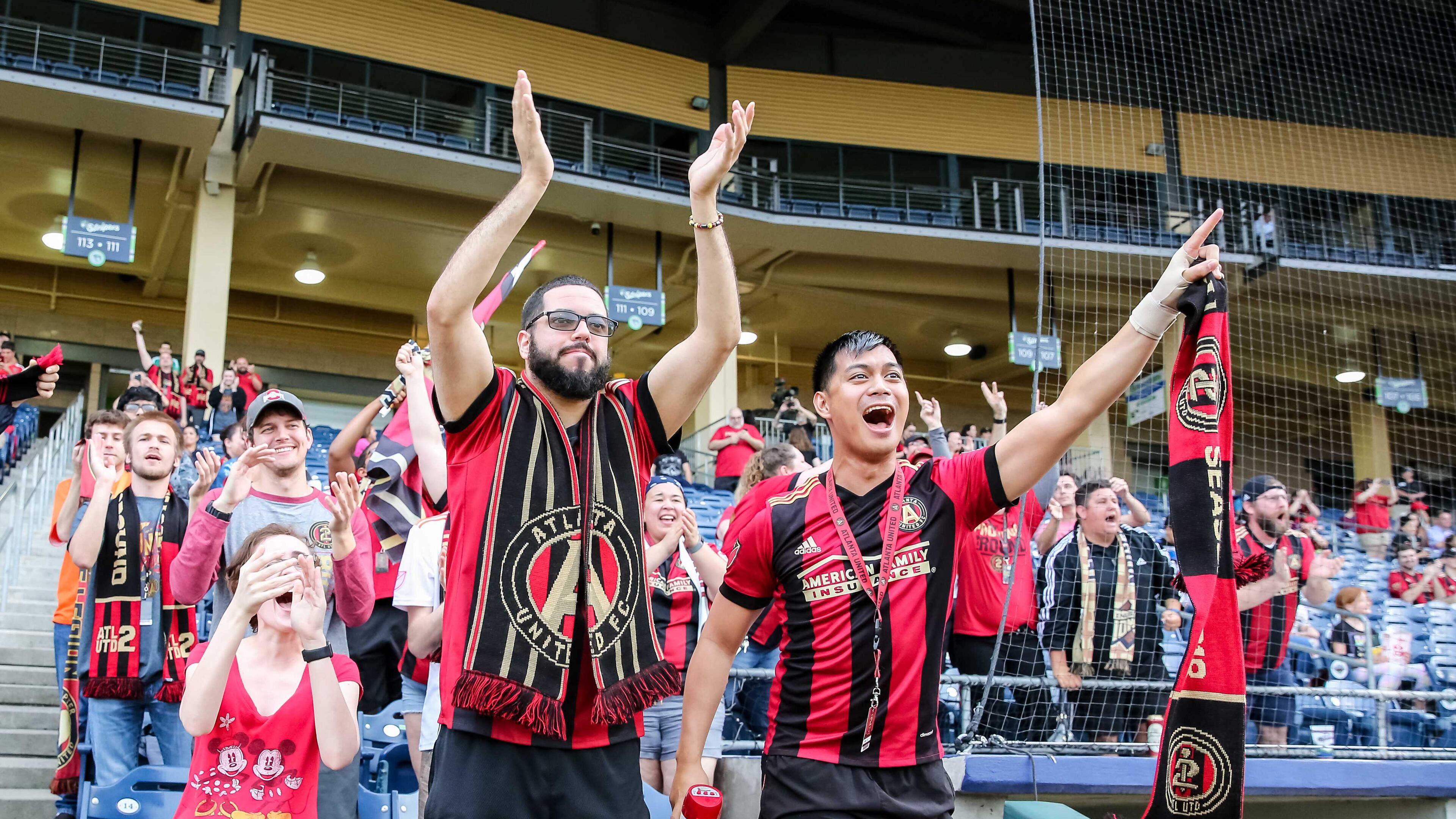 Atlanta United 2 fans cheer on the club at Coolray Field in Lawrenceville on May 16, 2018 as they take on Toronto FC II.