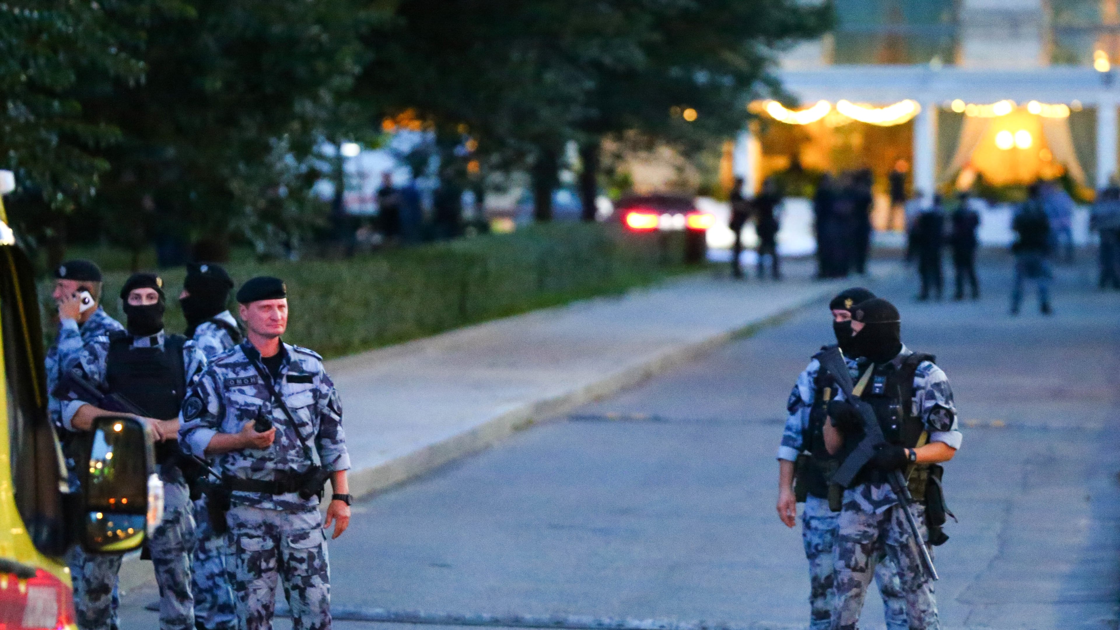 Police block an area near a deadly explosion at a restaurant in Moscow, Saturday, Aug. 1, 2026. (Sergei Vedyashkin/Moscow News Agency via AP)