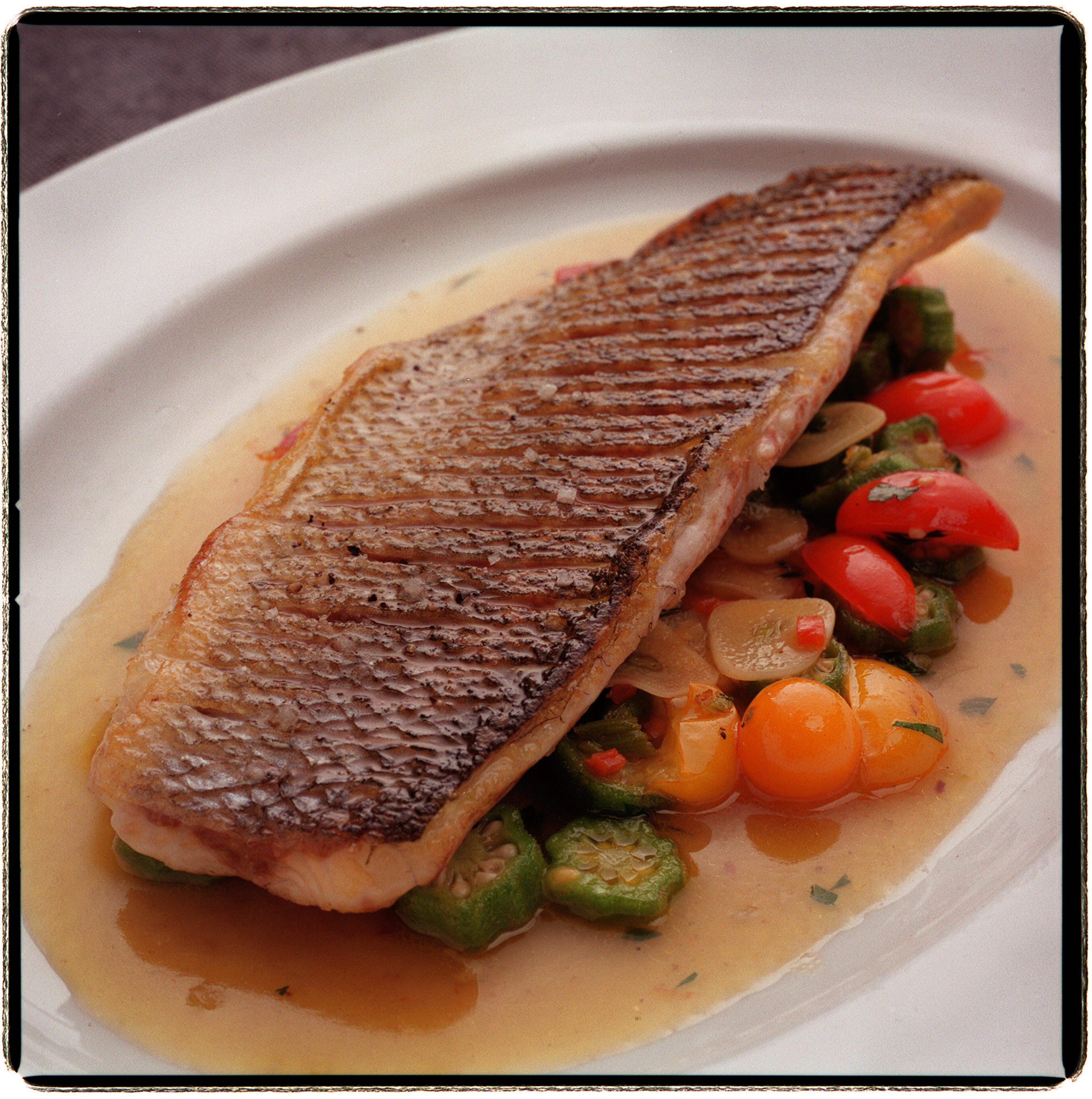 Loup de Mar with okra & tomato from Bacchanalia in 1999.