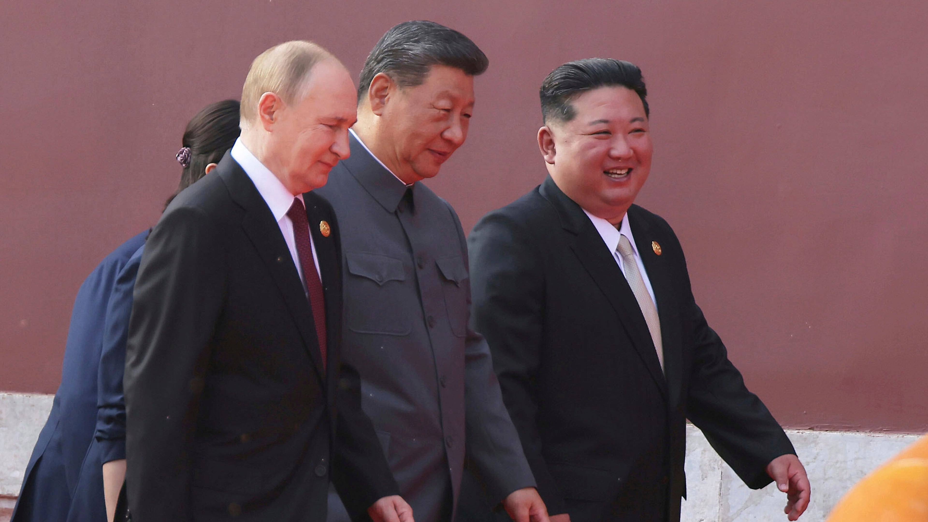 FILE - In this photo provided by the North Korean government, Russian President Vladimir Putin, from left, Chinese President Xi Jinping and North Korean leader Kim Jong Un walk to attend a military parade marking the 80th anniversary of the end of World War II at the Tiananmen Square in Beijing Wednesday, Sept. 3, 2025. Independent journalists were not given access to cover the event depicted in this image distributed by the North Korean government. The content of this image is as provided and cannot be independently verified. (Korean Central News Agency/Korea News Service via AP, File)