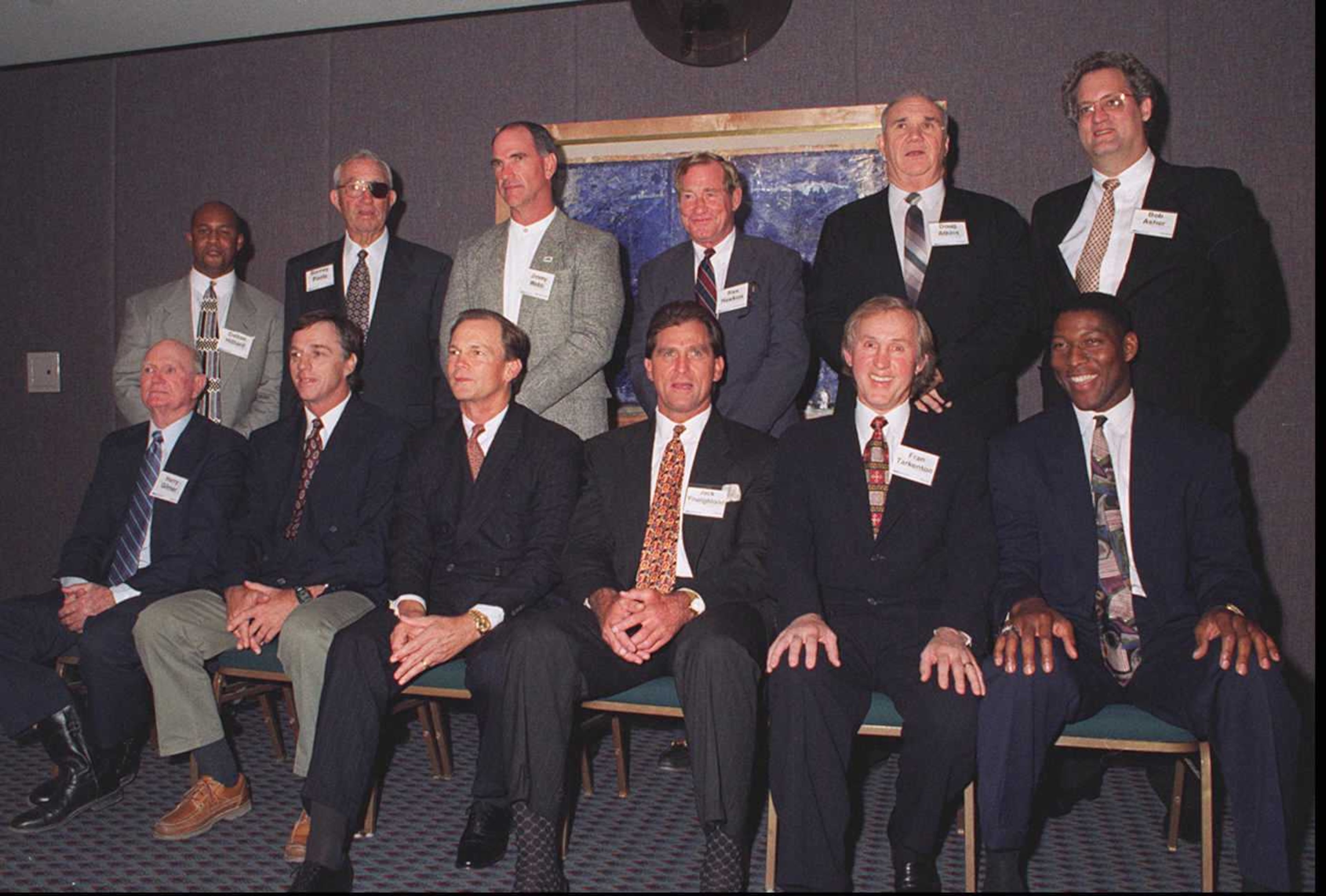 Tarkenton was among the SEC Living Legends at a dinner at the Hyatt Regency Atlanta in 1995. They legends are: seated from left, Alabama quarterback Harry Gilmer, Arkansas quarterback Joe Ferguson, Auburn back Tucker Frederickson, Florida defensive end Jack Youngblood, Georgia quarterback Fran Tarkenton, Kentucky quarterback Derrick Ramsey, ( back, from left) LSU running back Dalton Hilliard, Ole Miss end Barney Poole, Mississippi State defensive end Jimmy Webb, South Carolina back Alex Hawkins, Tennessee end Doug Atkins and Vanderbilt offensive tackle Bob Asher. AJC file photo