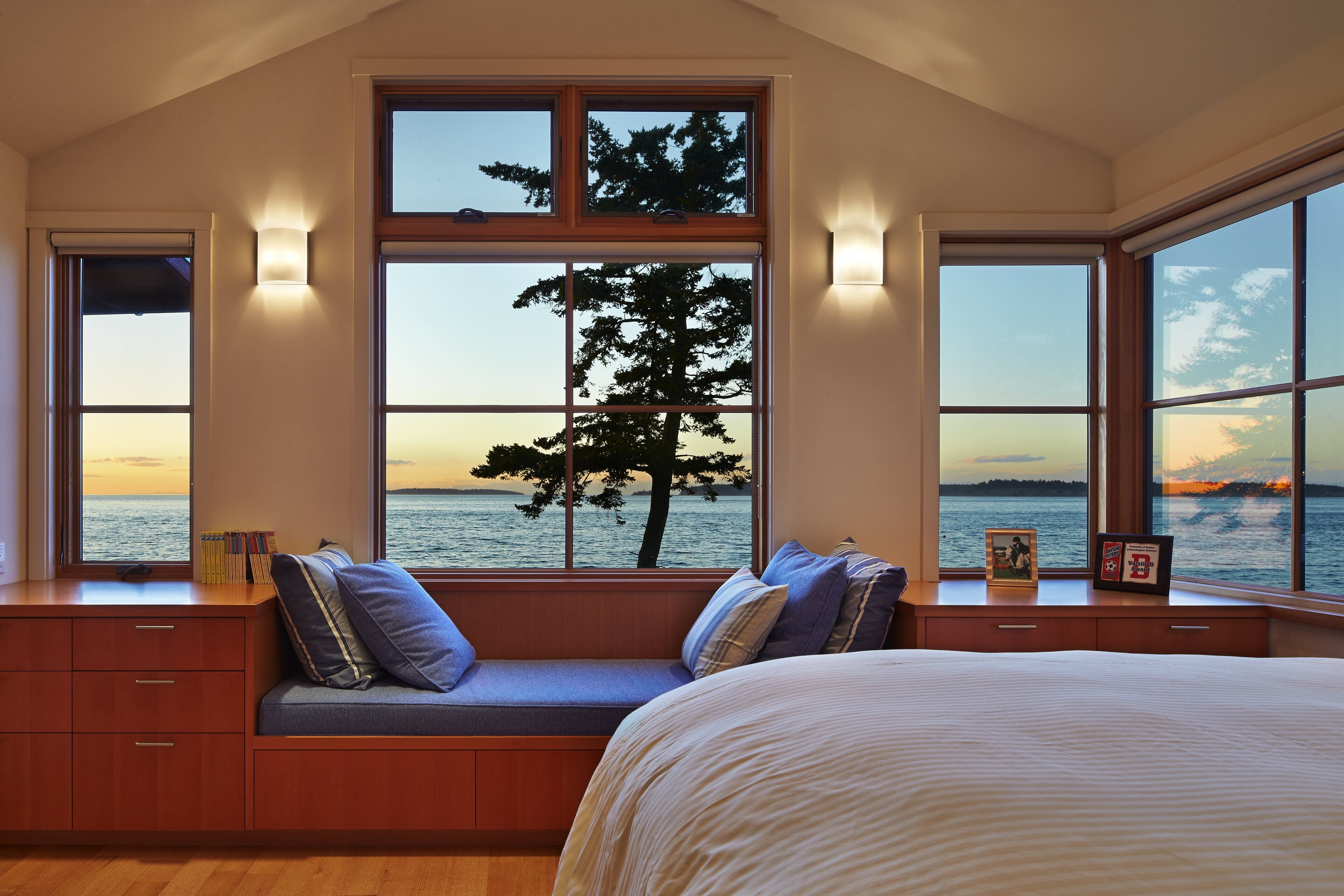 Daughter Katie Boone's room is ringed with windows. There are loads of built-ins throughout the home, offering storage and reducing the need for furniture. (Benjamin Benschneider/Seattle Times/MCT)