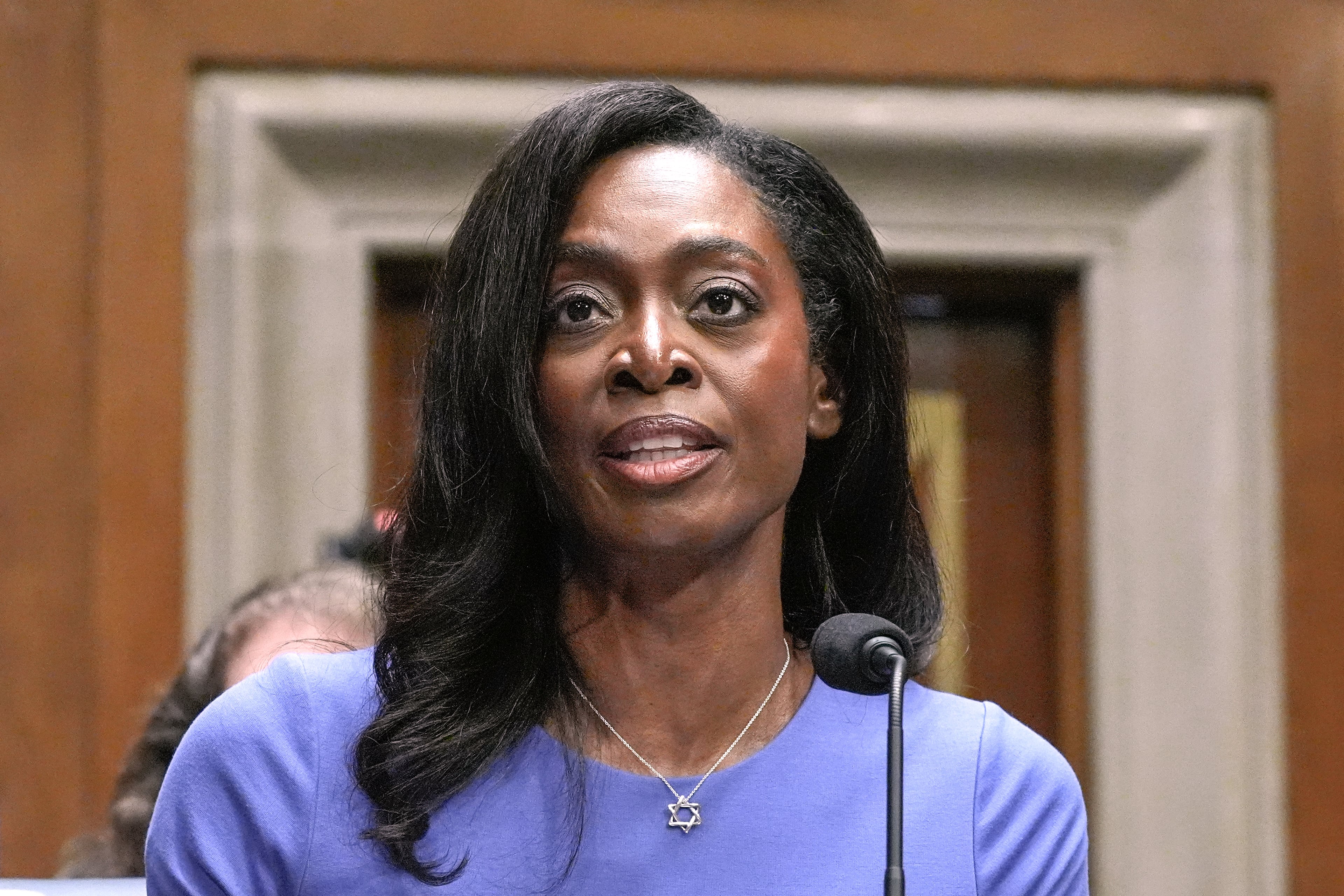 Dr. Erica Schwartz testifies during a Senate Health, Education, Labor and Pensions committee confirmation hearing earlier this month to be the director of the Centers for Disease Control and Prevention. (Mariam Zuhaib/AP)