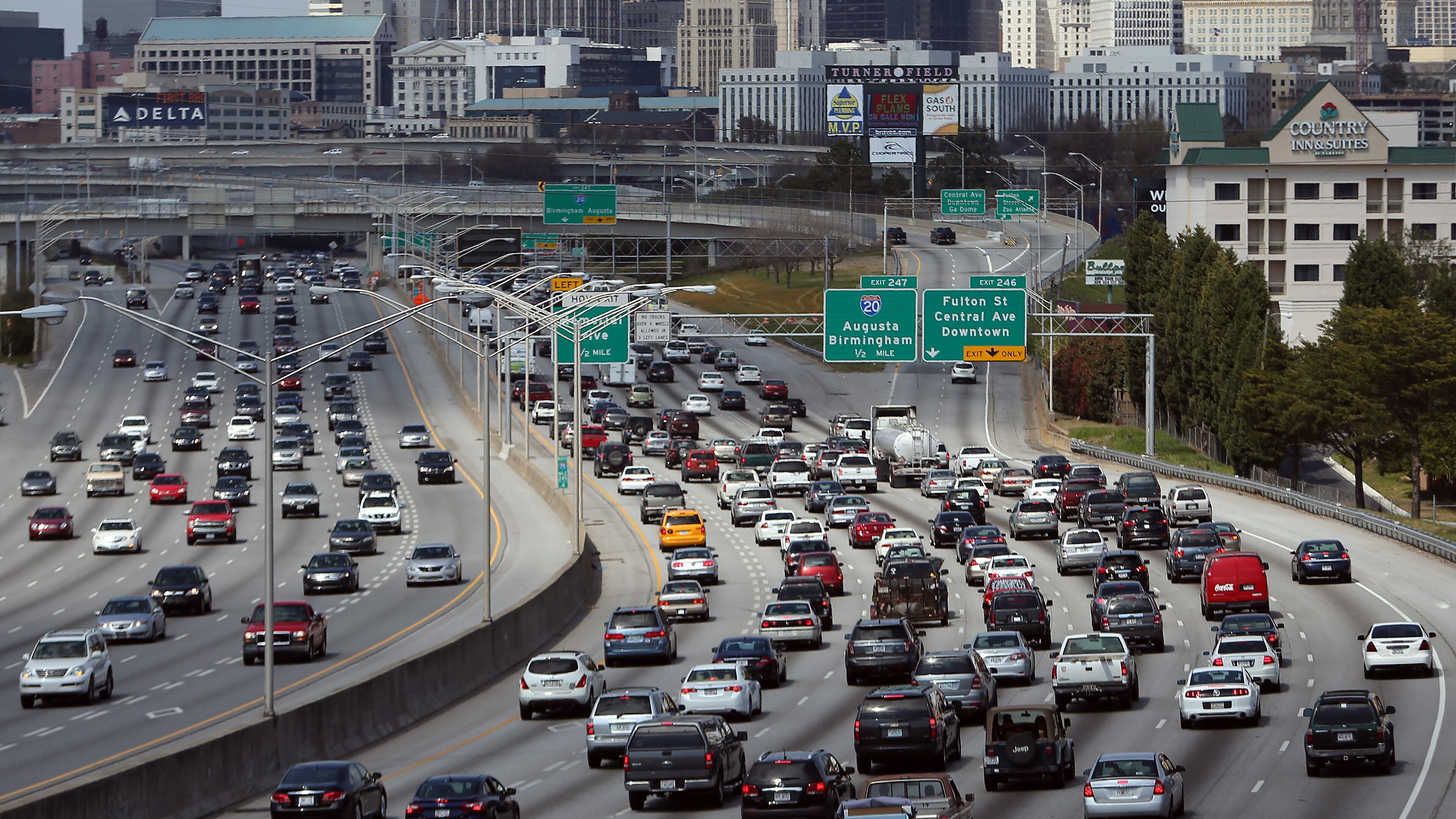 Traffic builds on the connector early Friday afternoon, March 29, 2013, just south of downtown Atlanta as drivers get a jump on their Easter weekend.