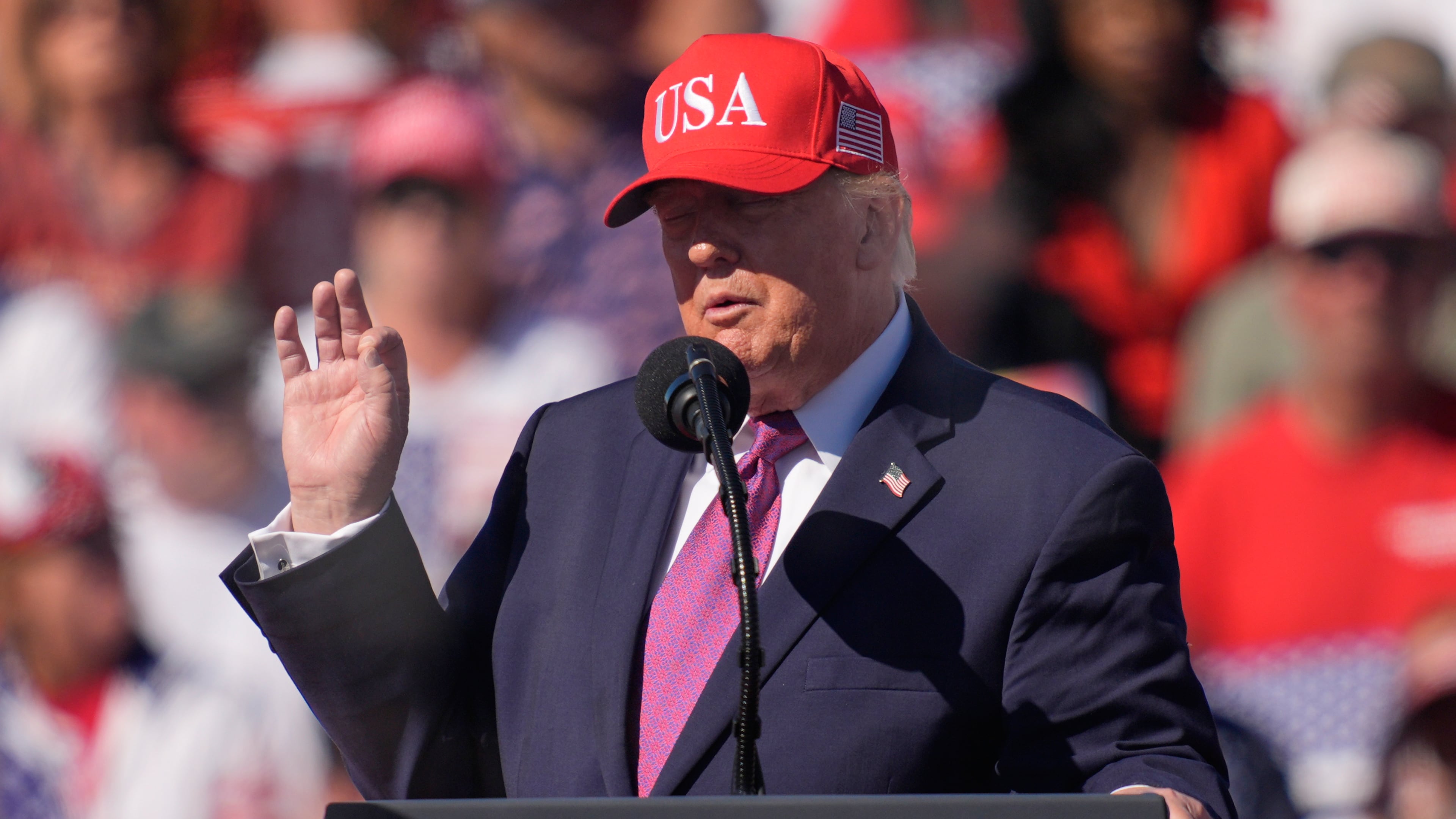 President Donald Trump speaks at a campaign rally at the Laughlin Bullhead International Airport, Wednesday, Oct. 14, 2026, in Bullhead City, Ariz. (John Locher/AP)