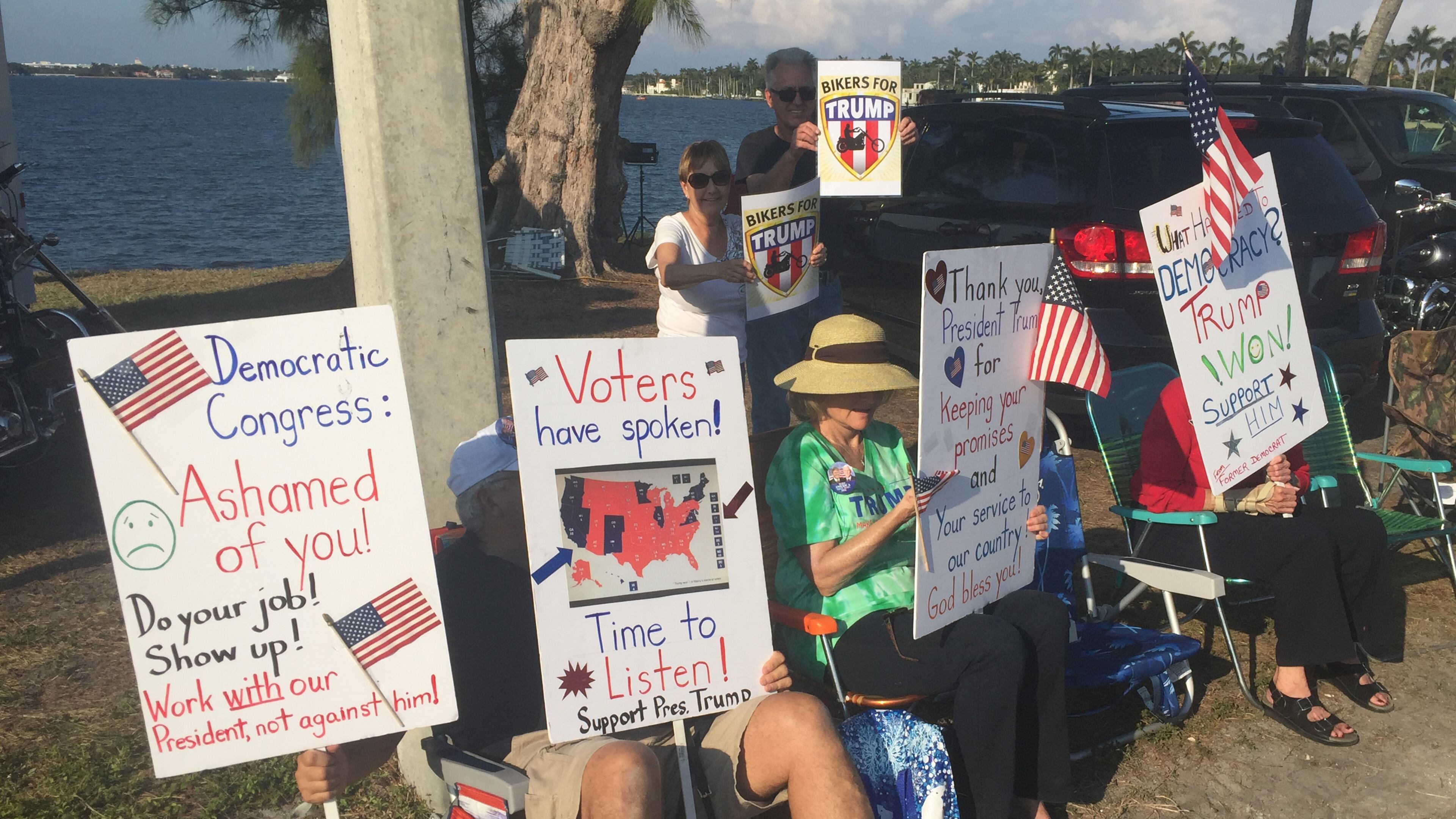 Supporters of President Donald Trump sat at Bingham Island this afternoon. Eleanor Roy / Daily News