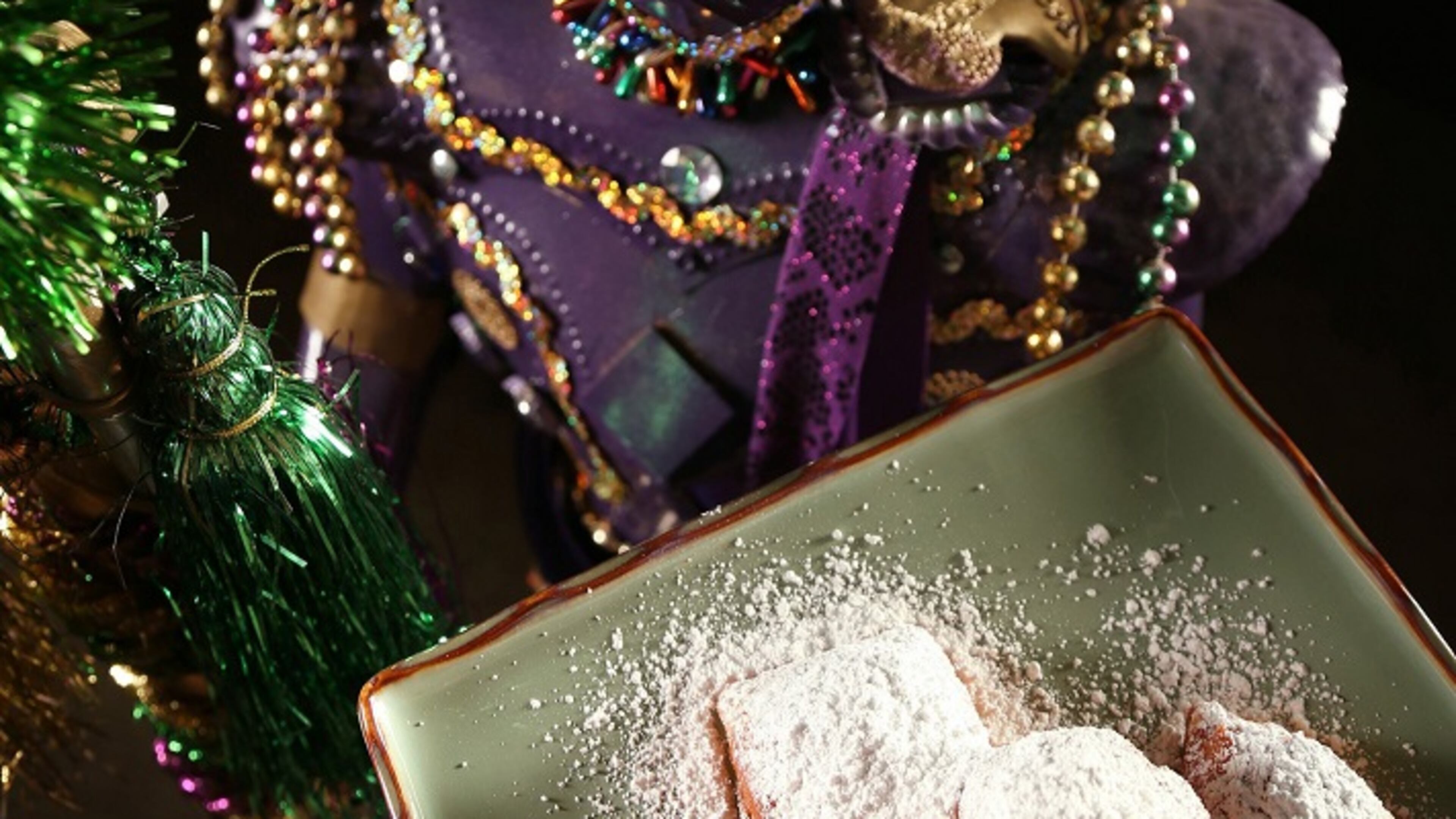 Beignets with a figurine used to decorate multiple Mardi Gras parade floats created by the Mystic Knights of the Purple Haze krewe at Diversified Foam Products on Wednesday, Jan. 28, 2015, in Maplewood, Mo. (Chris Lee/St. Louis Post-Dispatch/TNS)