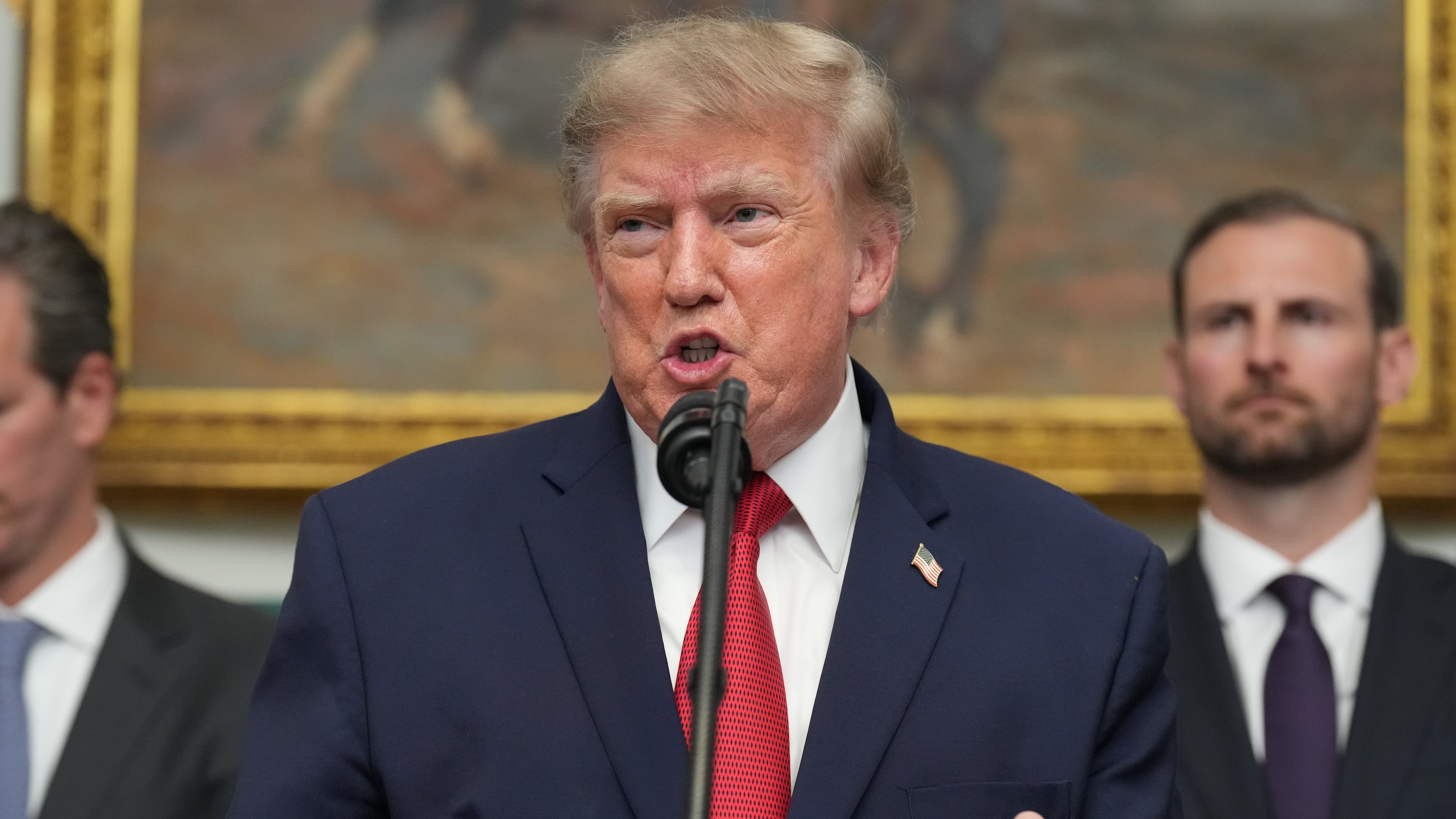 President Donald Trump speaks during a meeting with technology leaders in the Roosevelt Room of the White House, Wednesday, Aug. 19, 2026, in Washington. (AP Photo/Jacquelyn Martin)