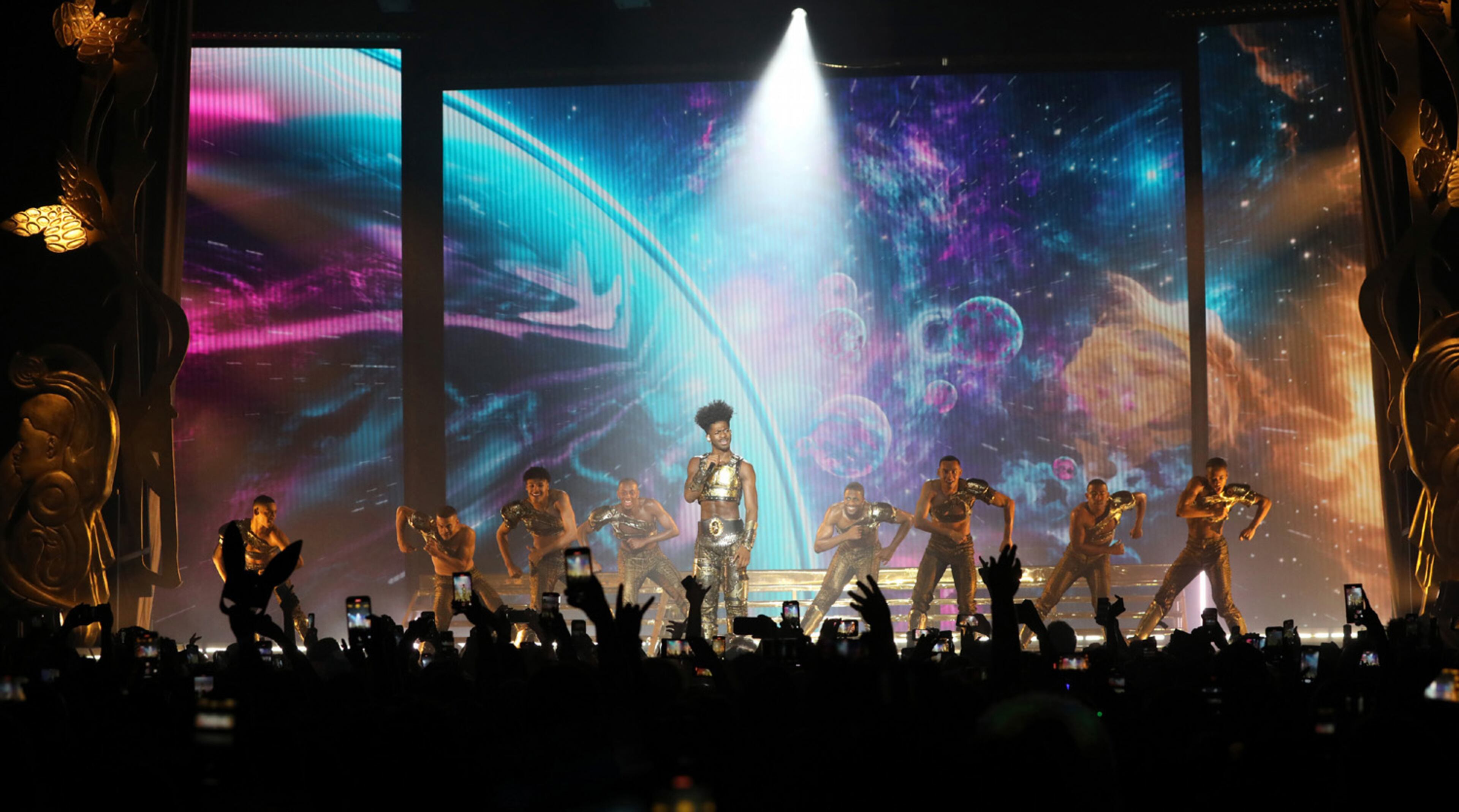Atlanta native Lil Nas X played the first show of a two-night run in his hometown on Tuesday, Sept. 27, 2022, at the Coca-Cola Roxy Theatre. The Long Live Montero Tour hits the stage again Wednesday night at the Roxy in The Battery Atlanta. Robb Cohen for the Atlanta Journal-Constitution