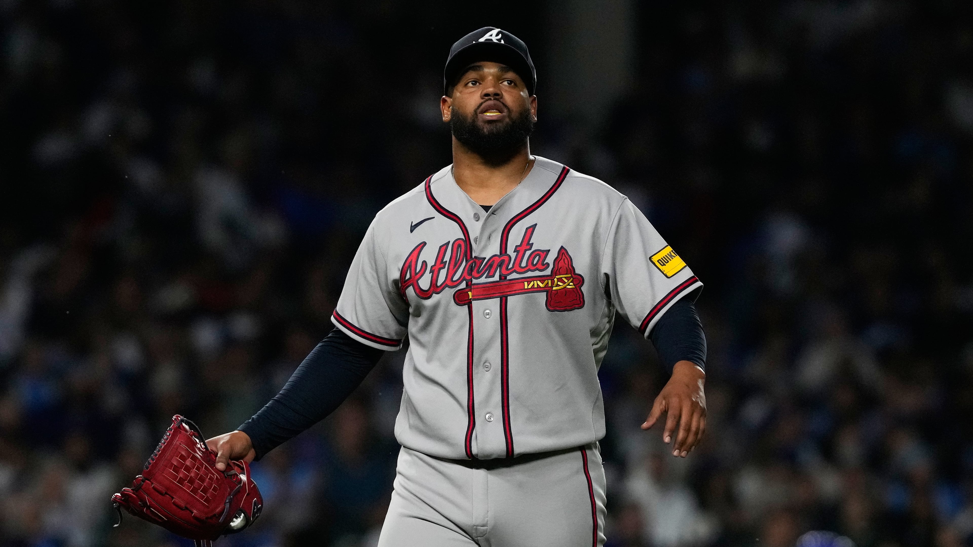 Atlanta Braves starting pitcher Reynaldo López walks to the dugout after the second inning of a baseball game against the Chicago Cubs in Chicago, Monday, Sept. 14, 2026. (Nam Y. Huh/AP)