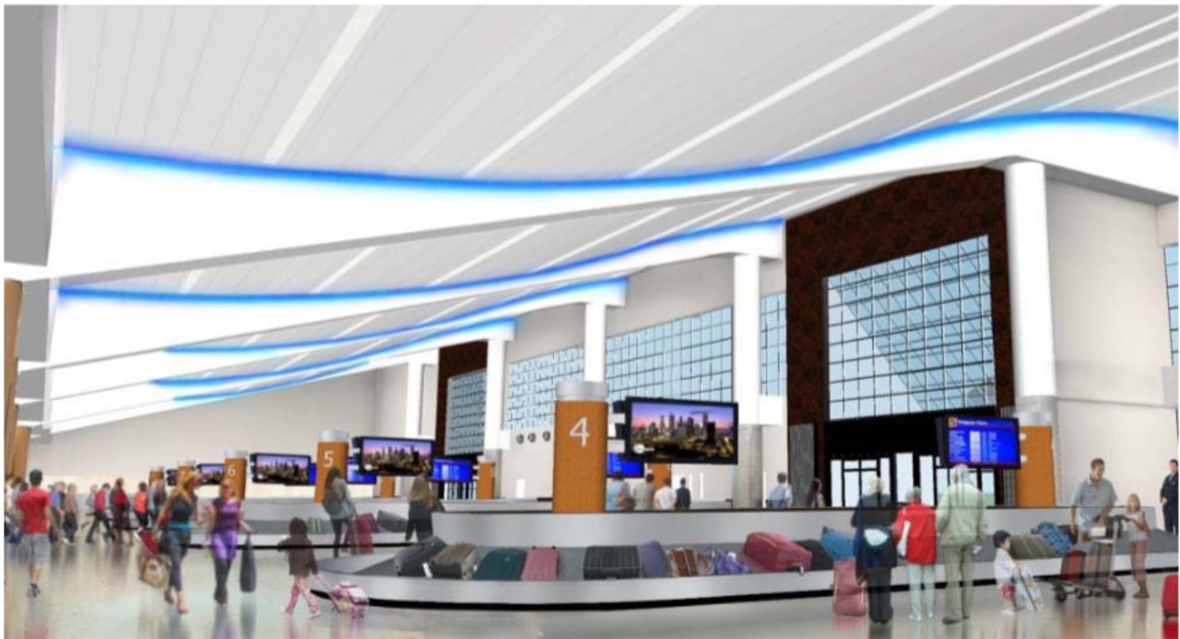 Renovations would include changes to the existing baggage claim area. As with the concourse gate areas, baggage claim would be modernized to feature more windows for better light.