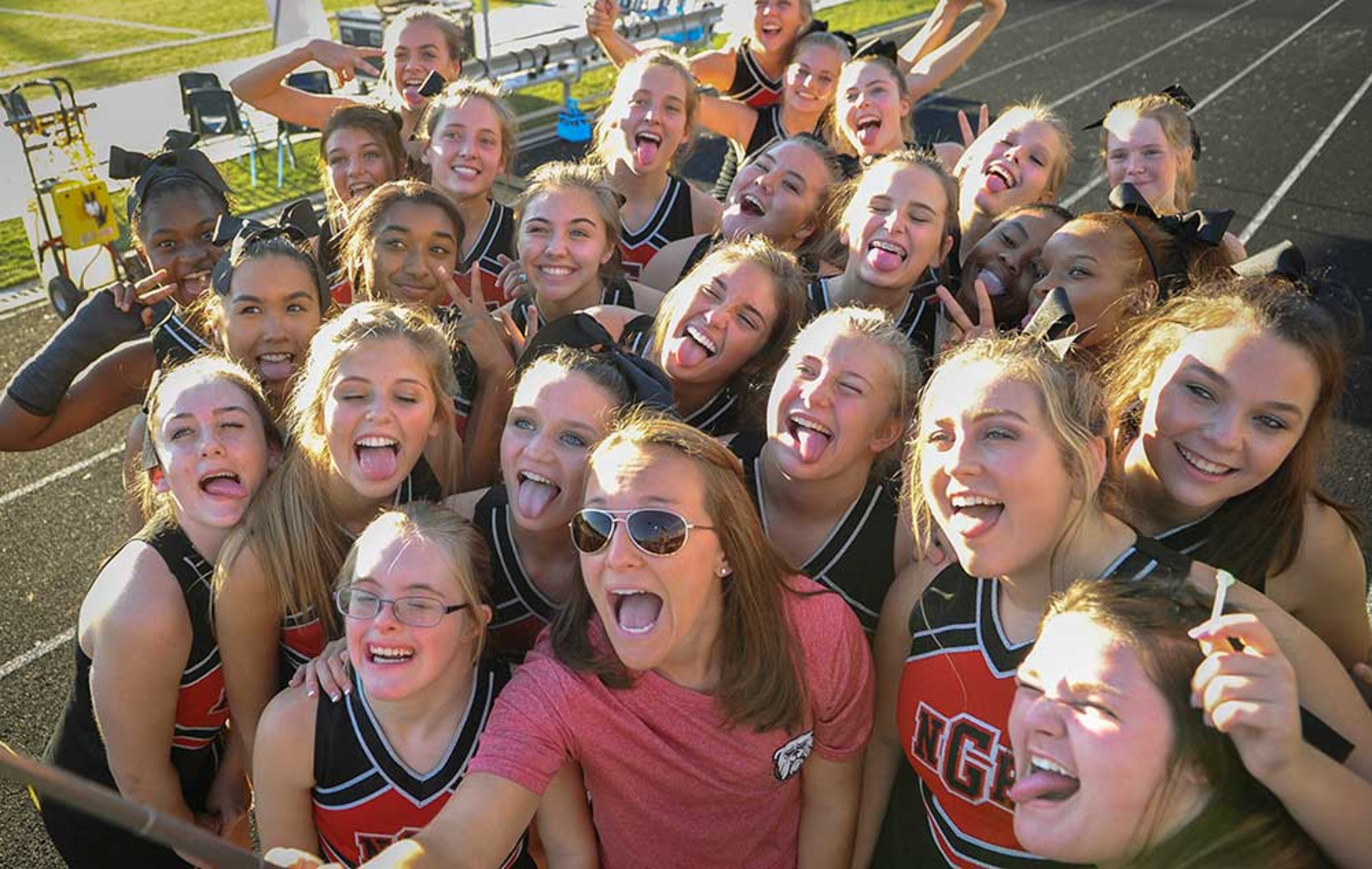 North Gwinnett cheerleaders take a selfie before Friday's game.