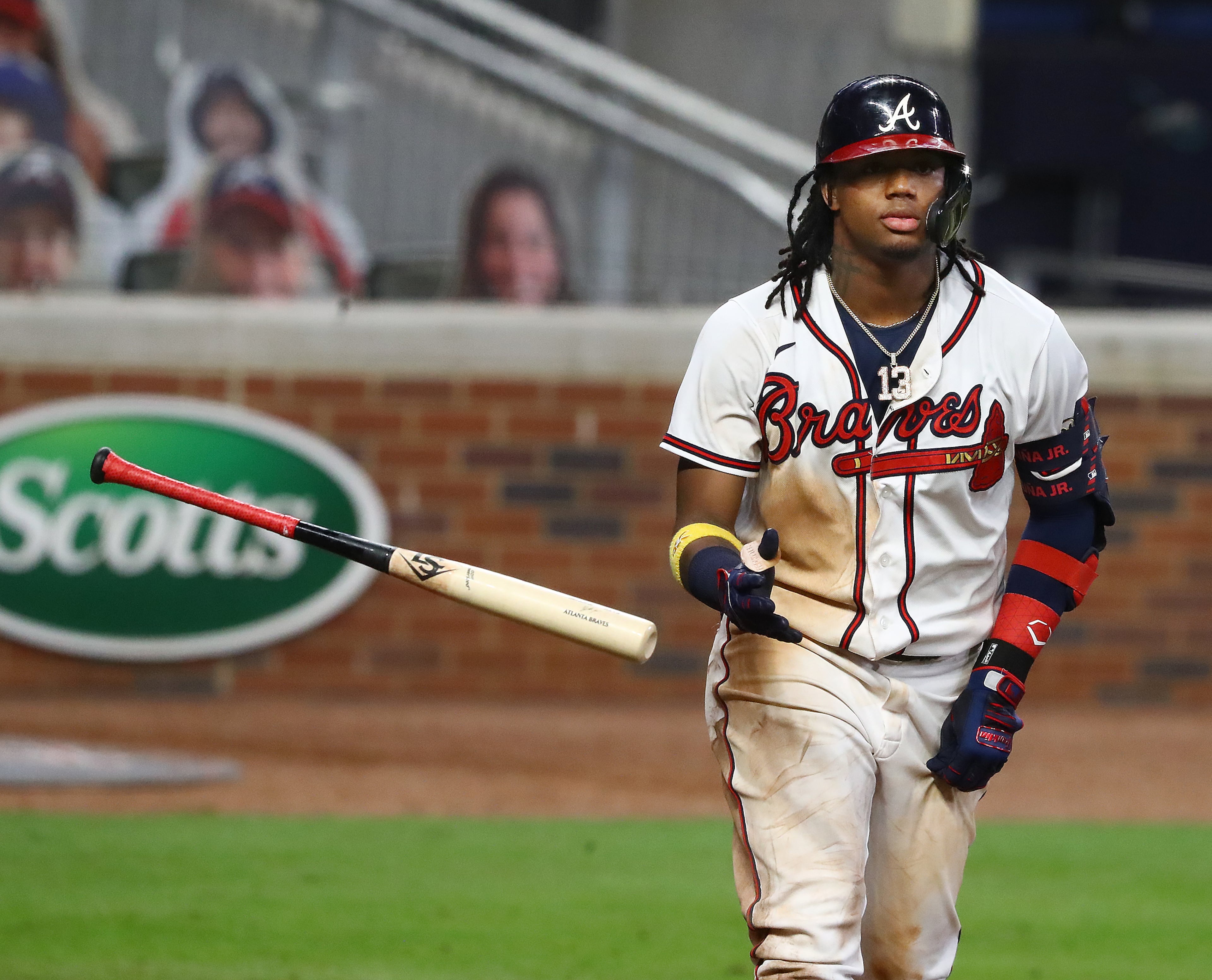 Atlanta Braves' Ronald Acuna hits a 3-run homer for a 22-8 lead over the Miami Marlins during the fifth inning in a MLB baseball game on Wednesday, Sept. 9, 2020 in Atlanta. “Curtis Compton / Curtis.Compton@ajc.com”