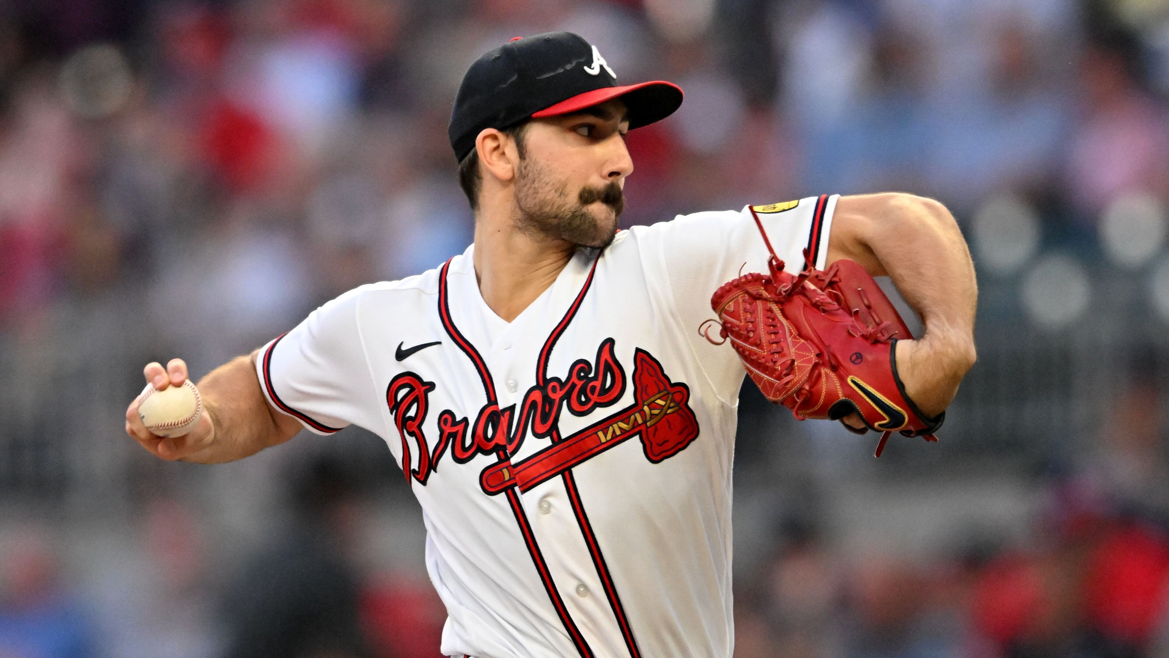 Atlanta Braves' starting pitcher Spencer Strider throws a pitch against the Philadelphia Phillies during the first inning at Truist Park, Tuesday, Sept. 19, 2023, in Atlanta. (Hyosub Shin / Hyosub.Shin@ajc.com)