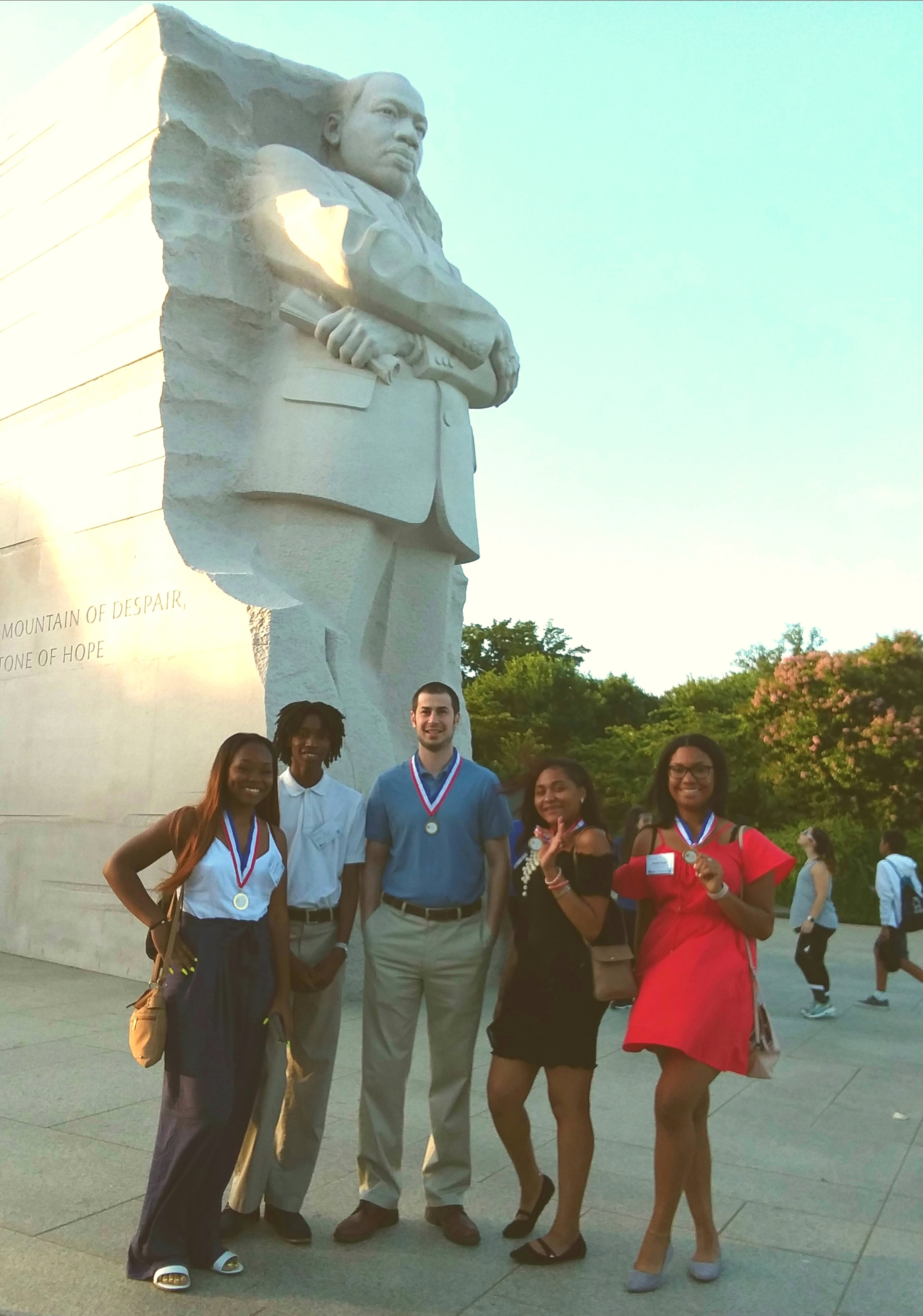 Here are Redan students touring Washington. From left, Jacarria Harris, Adrian Brewster, coach William Roth, Alexis Goings and Shania Hinds.