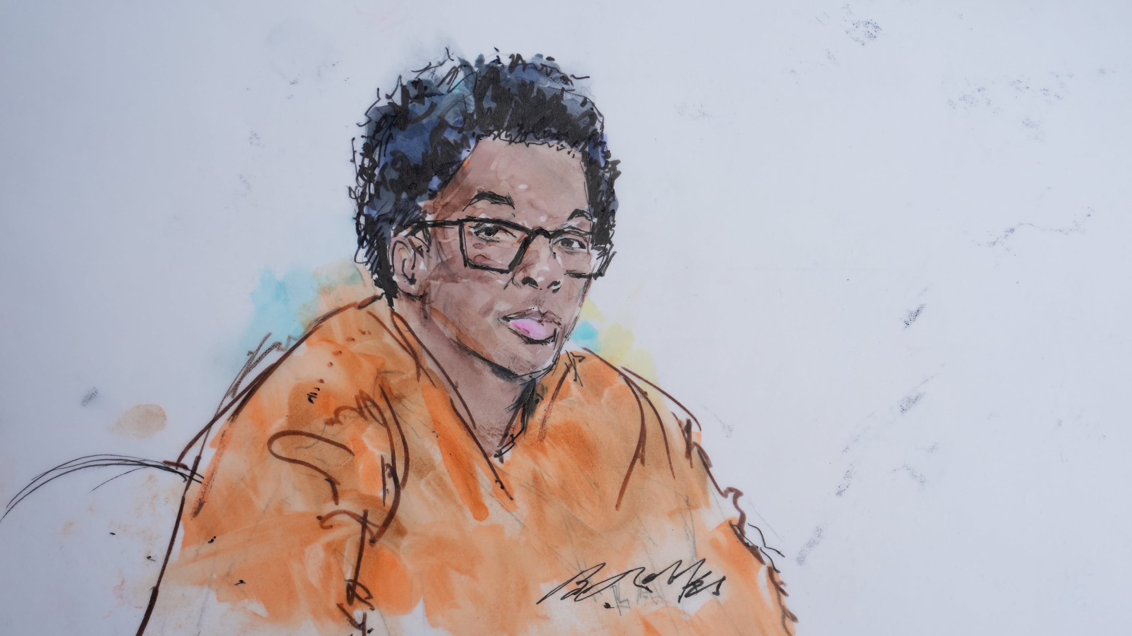 In this courtroom sketch, David Anthony Burke, who is known as D4vd, is seen in court Tuesday, July 21, 2026, in Los Angeles. (Bill Robles via AP)