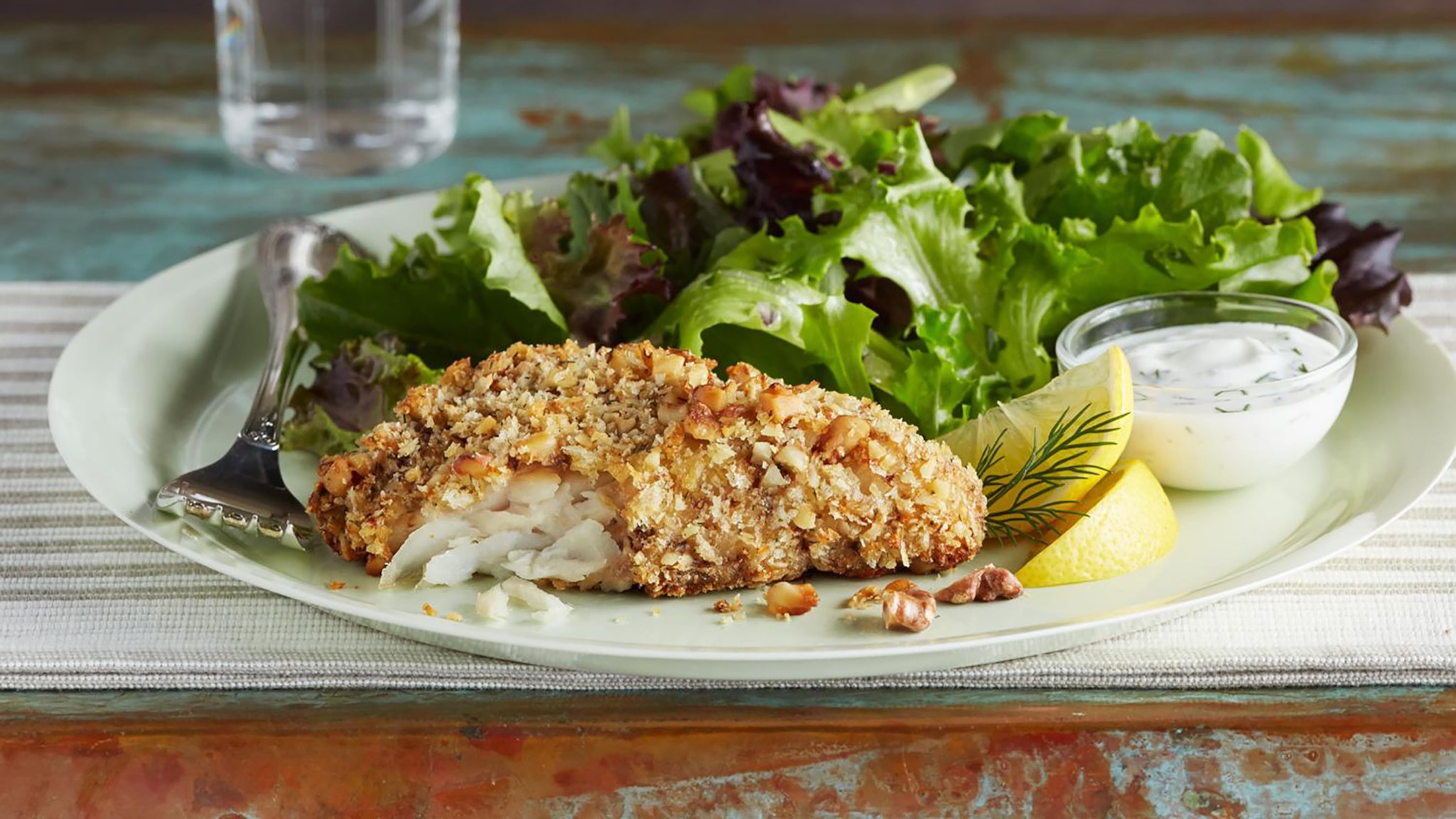 Walnut and Panko Crispy Cod only takes about 15 minutes to prepare before going into the oven. Contributed by Califonia Walnuts