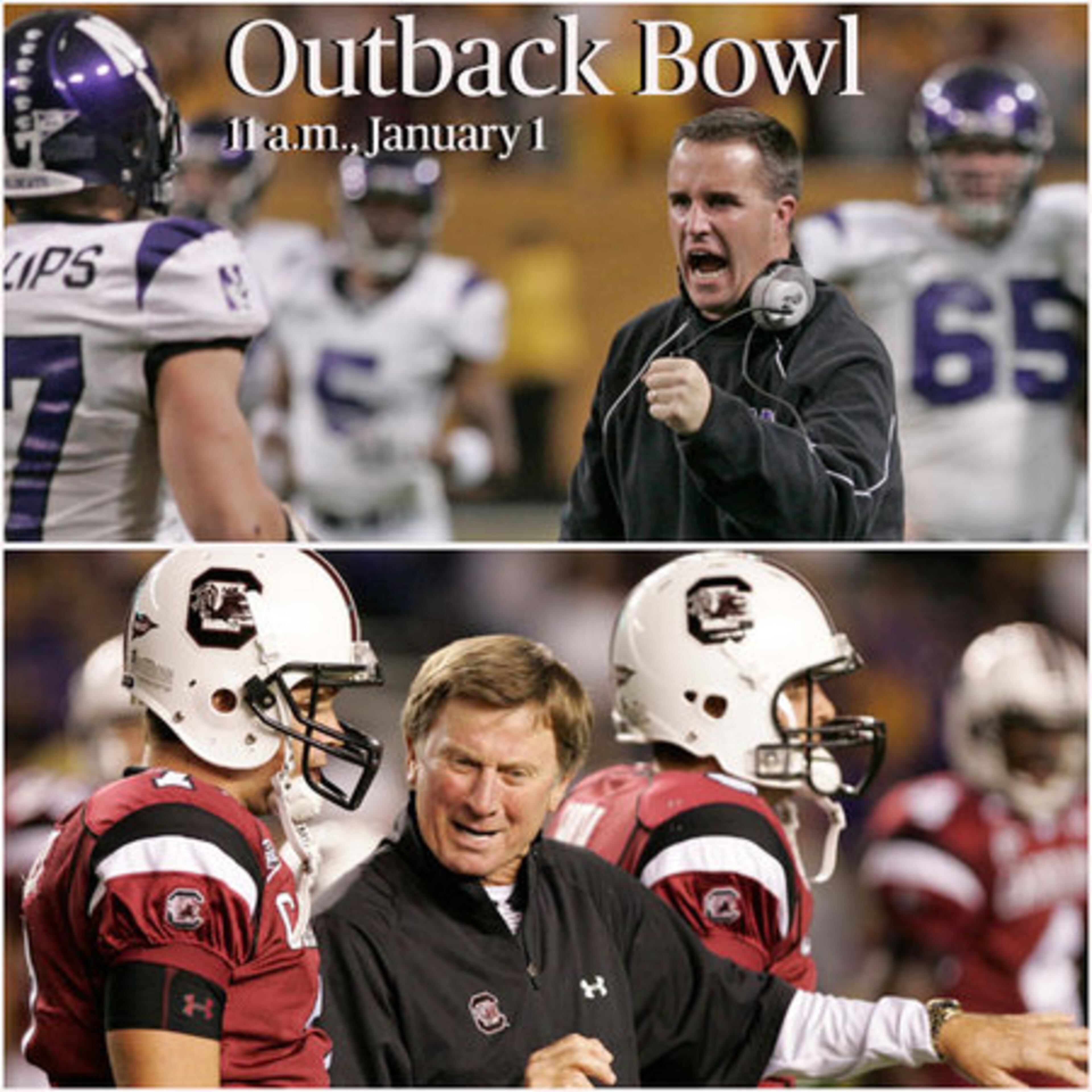 Outback Bowl: Northwestern vs. South Carolina.
