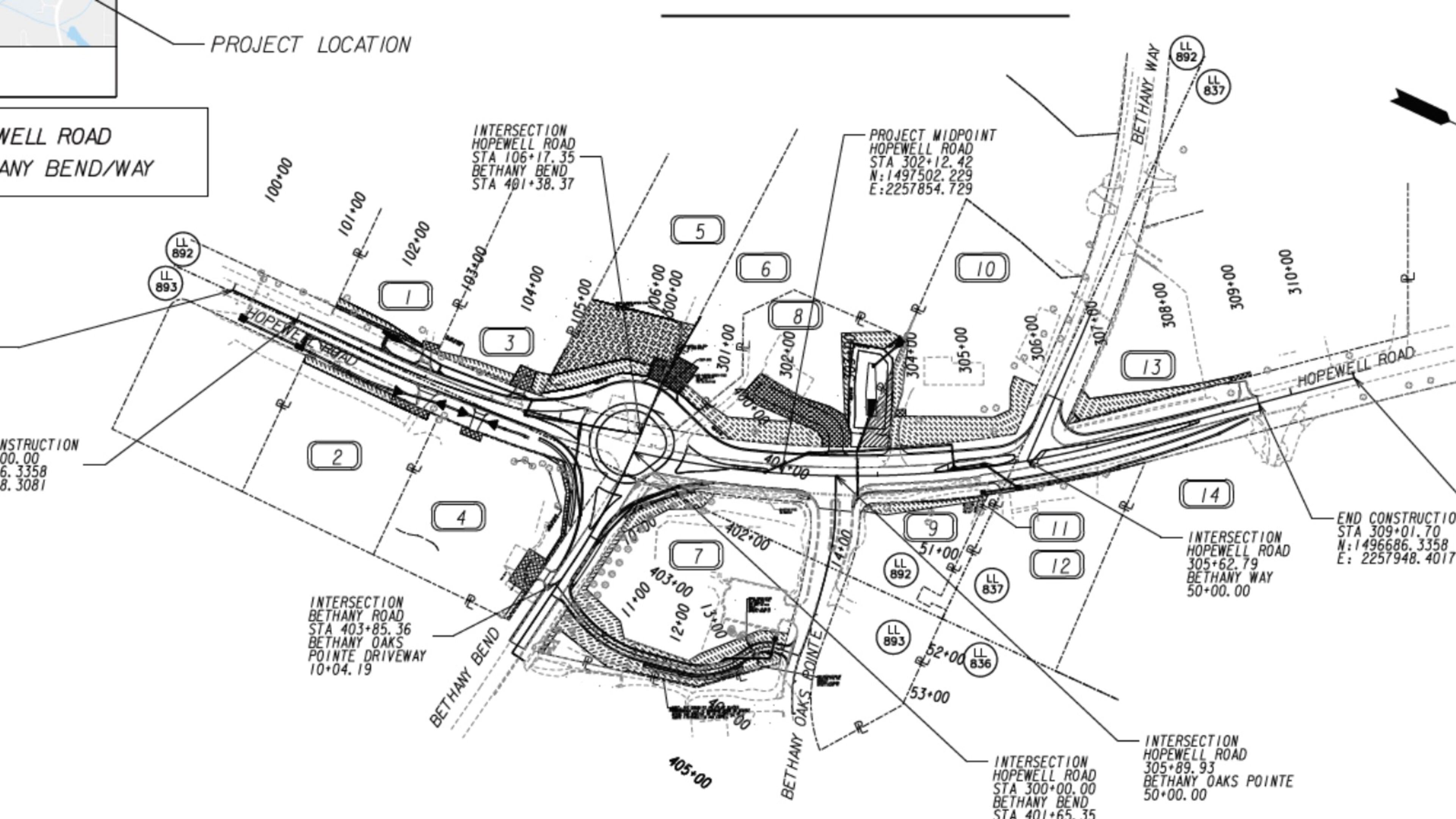 Improvements, including a new roundabout, are coming soom to Hopewell Road at Bethany Bend. (Courtesy ClearGov)