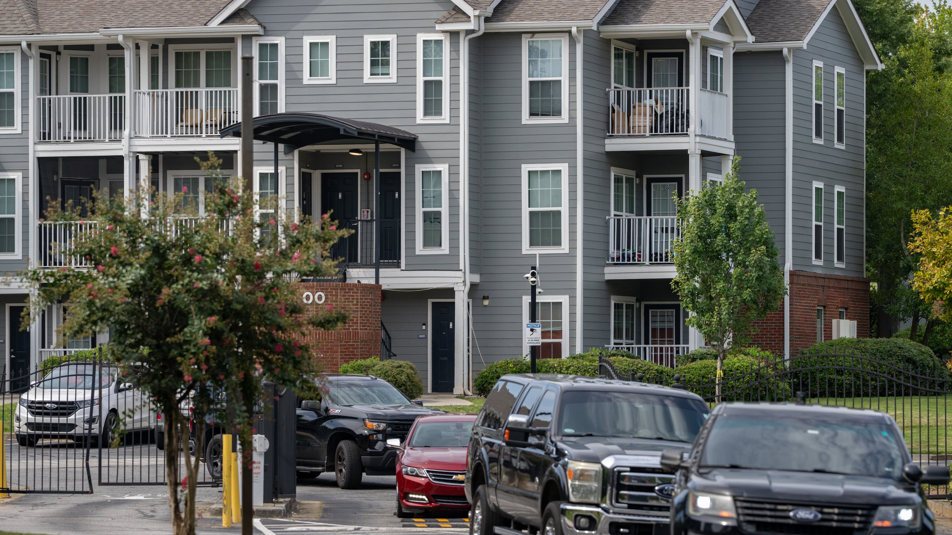 A man was found dead early Friday, Aug. 21, 2026, at the Villages of Castleberry Hill apartment complex in southwest Atlanta. (Ben Hendren for the AJC)