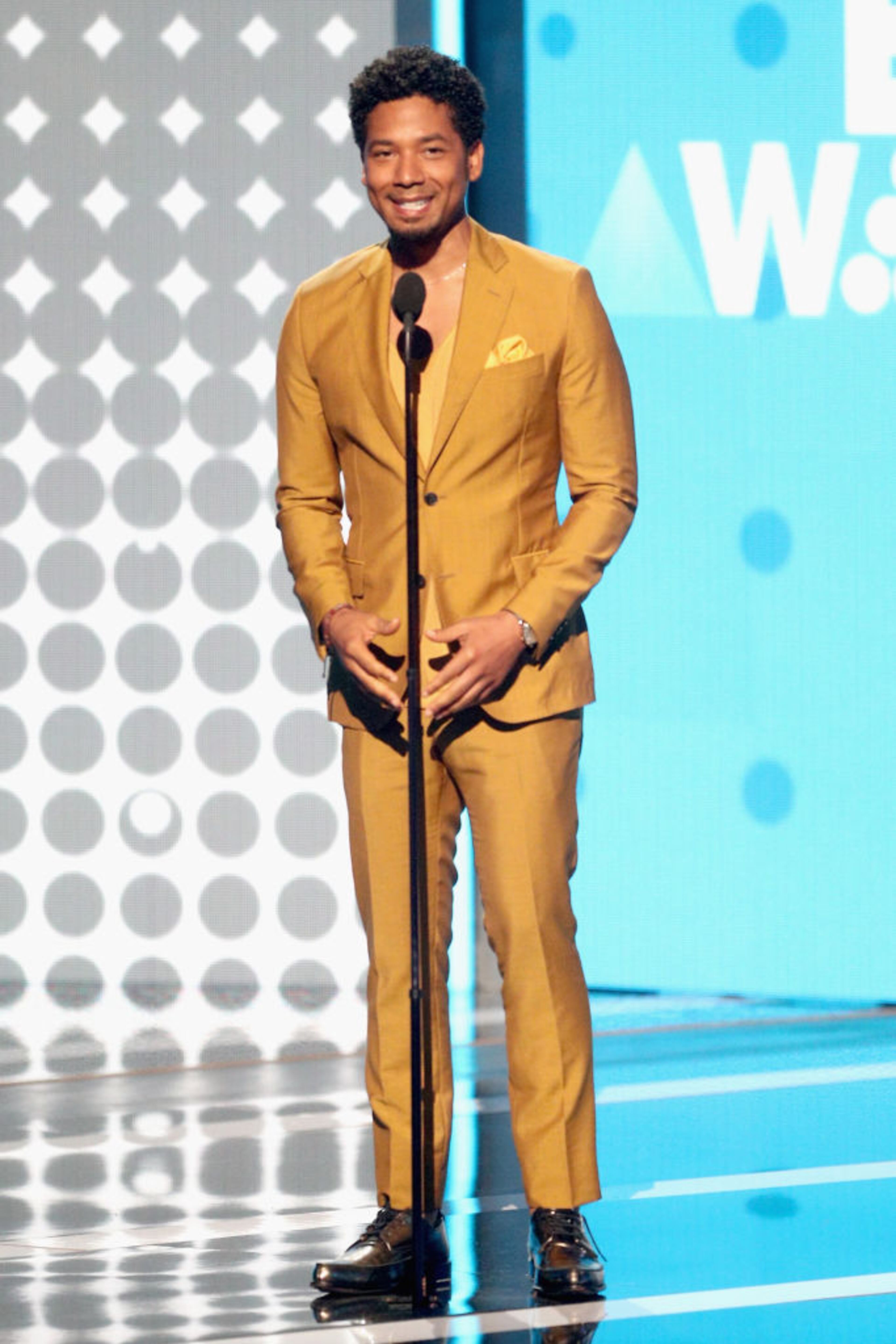 LOS ANGELES, CA - JUNE 25: Jussie Smollett speaks onstage at 2017 BET Awards at Microsoft Theater on June 25, 2017 in Los Angeles, California. (Photo by Frederick M. Brown/Getty Images )