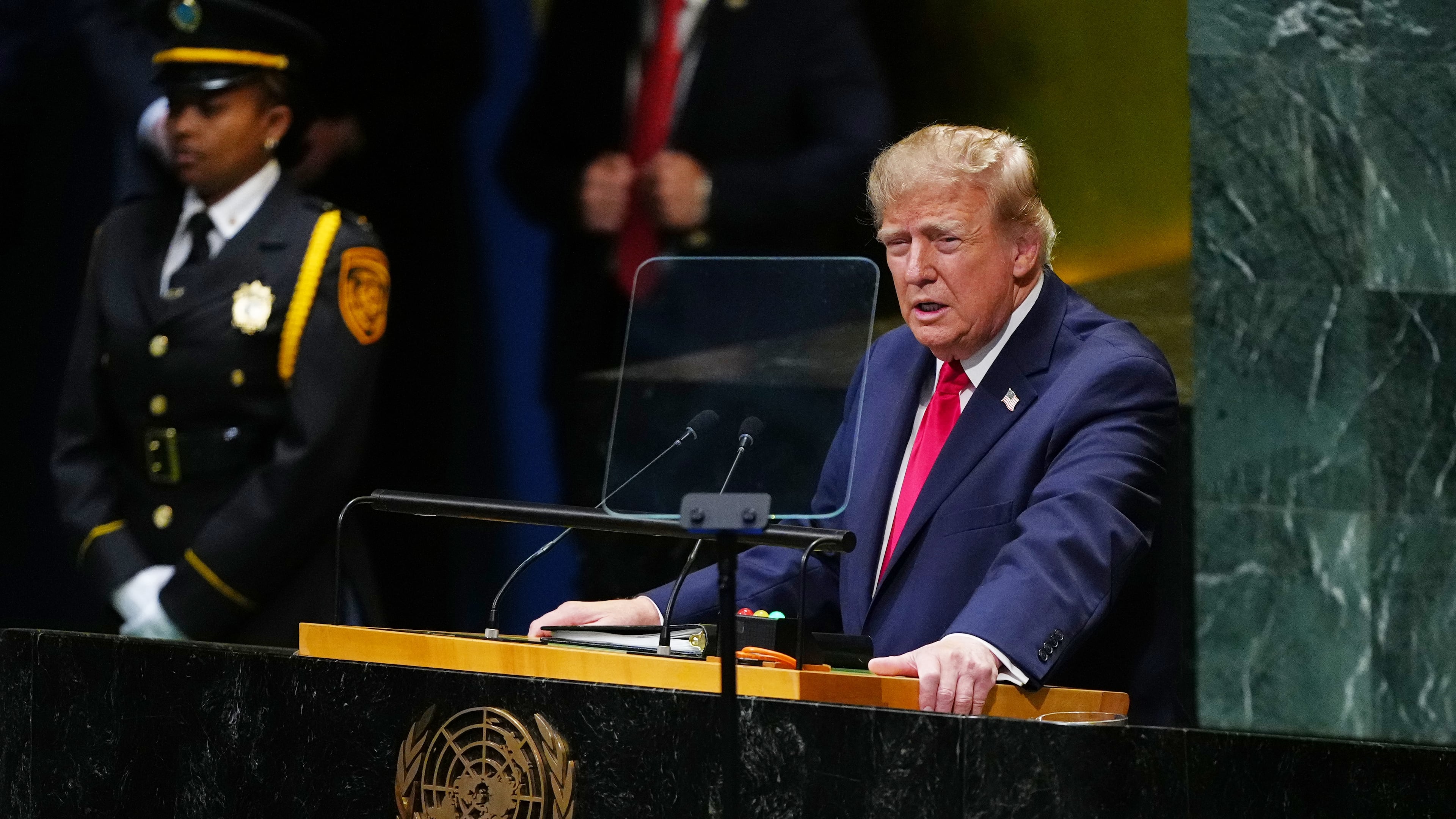 President Donald Trump speaks to the United Nations General Assembly, Tuesday, Sept. 22, 2026, at the UN headquarters. (AP Photo/Julia Demaree Nikhinson)