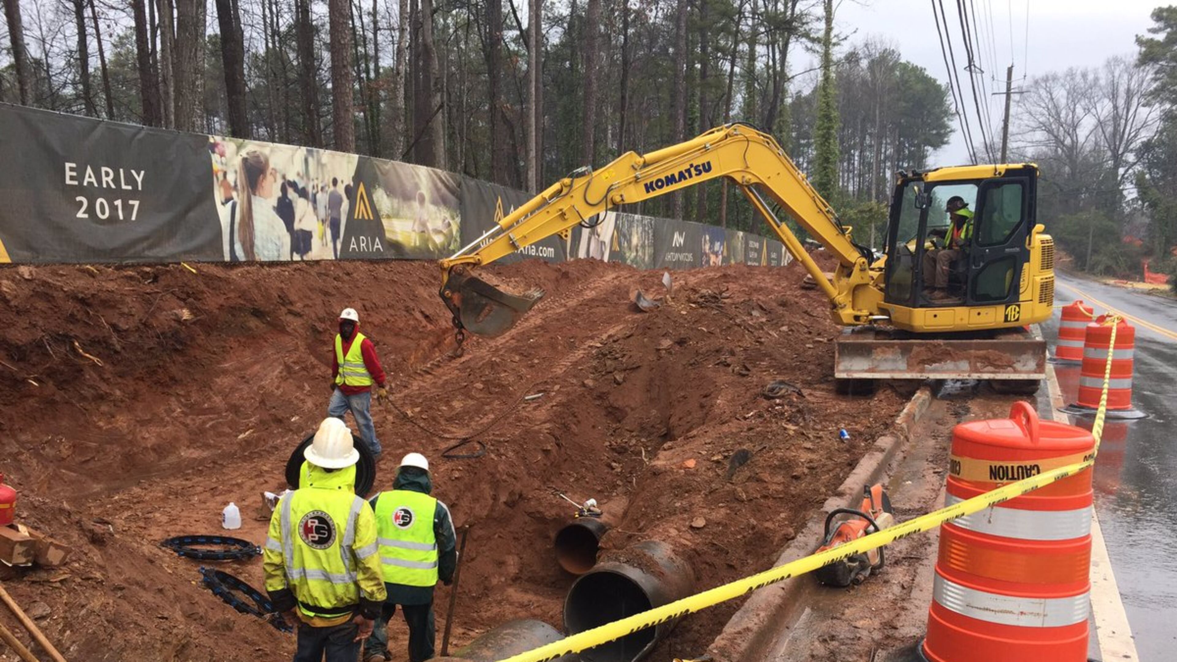 Crews are at work on a water line in Atlanta. (Credit: Channel 2 Action News)