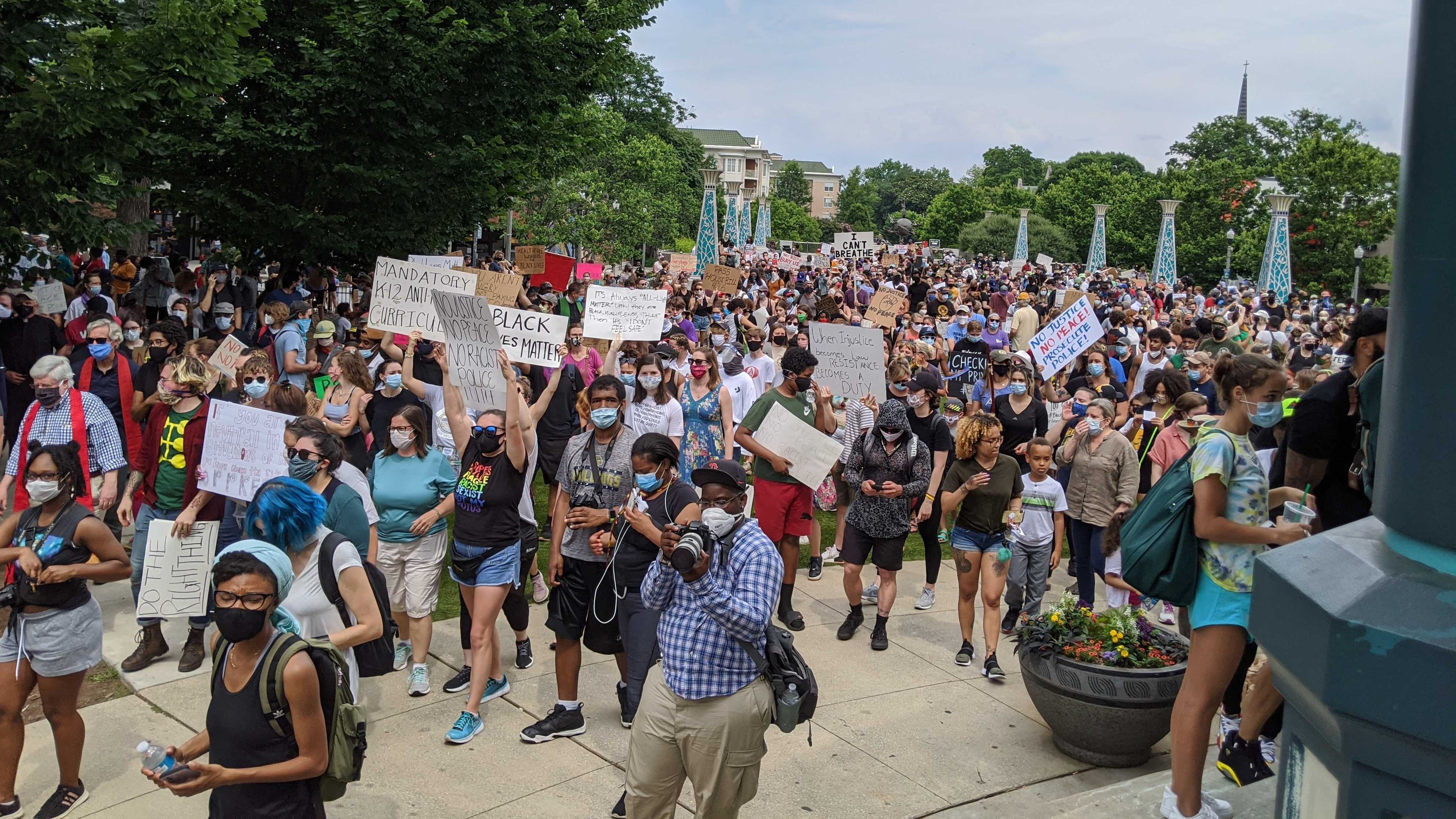 A large group had gathered in Decatur Square by 3:30 p.m.
