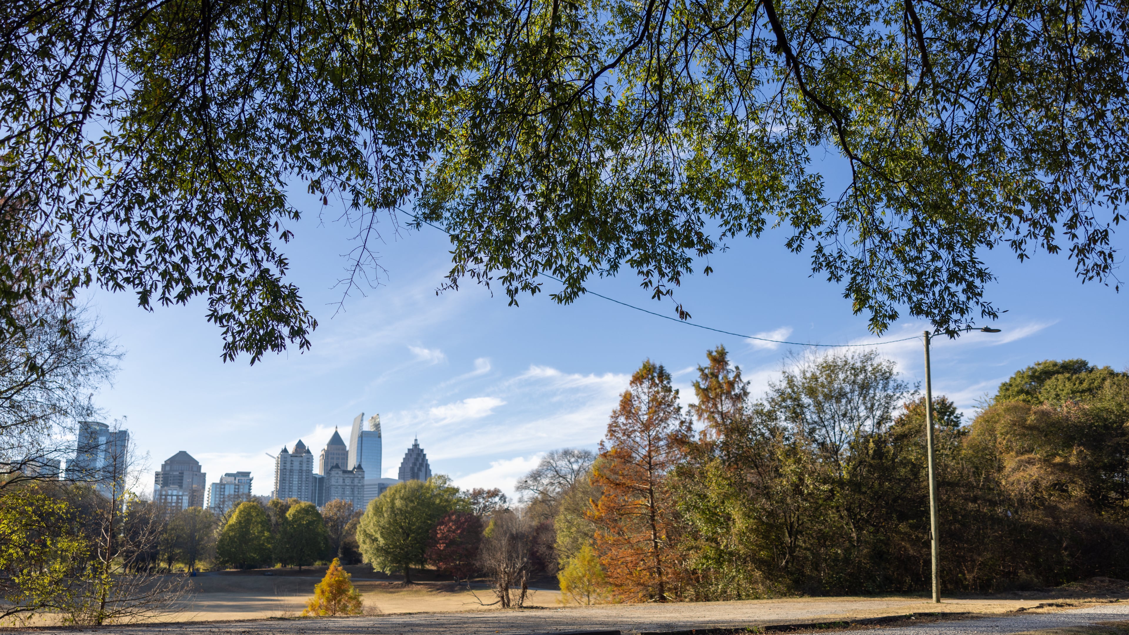 Atlanta skyline at the Beltline Northeast Trail on November 21, 2022