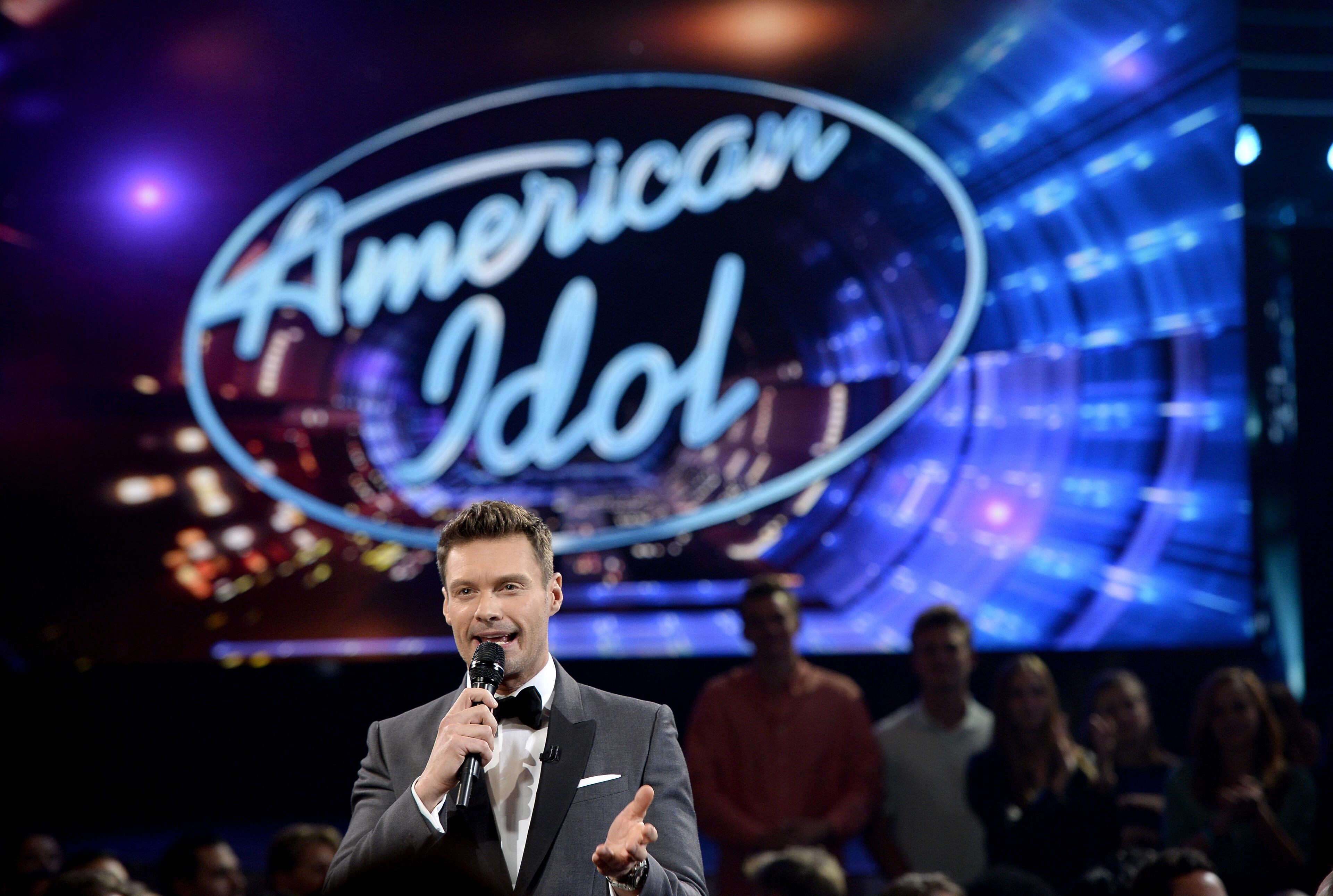 Host Ryan Seacrest speaks in the audience during FOX's "American Idol" Finale For The Farewell Season at Dolby Theatre on April 7, 2016 in Hollywood, California. at Dolby Theatre on April 7, 2016 in Hollywood, California. (Photo by Kevork Djansezian/Getty Images)