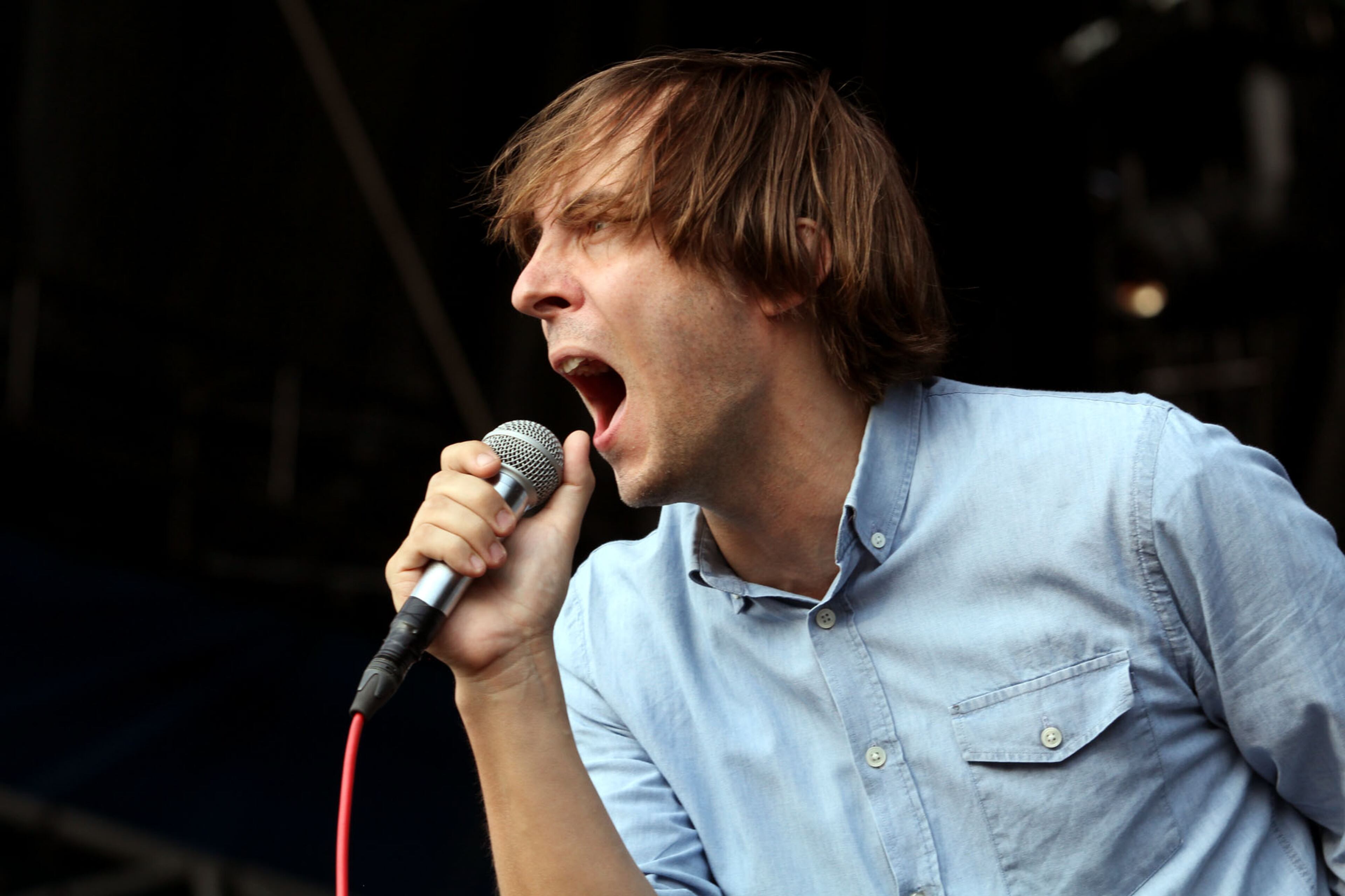 Thomas Mars, frontman and lead vocalist for Phoenix, the alternative rock band from Versailles, France, perform on the Electric Ballroom Stage of Music Midtown on Friday.