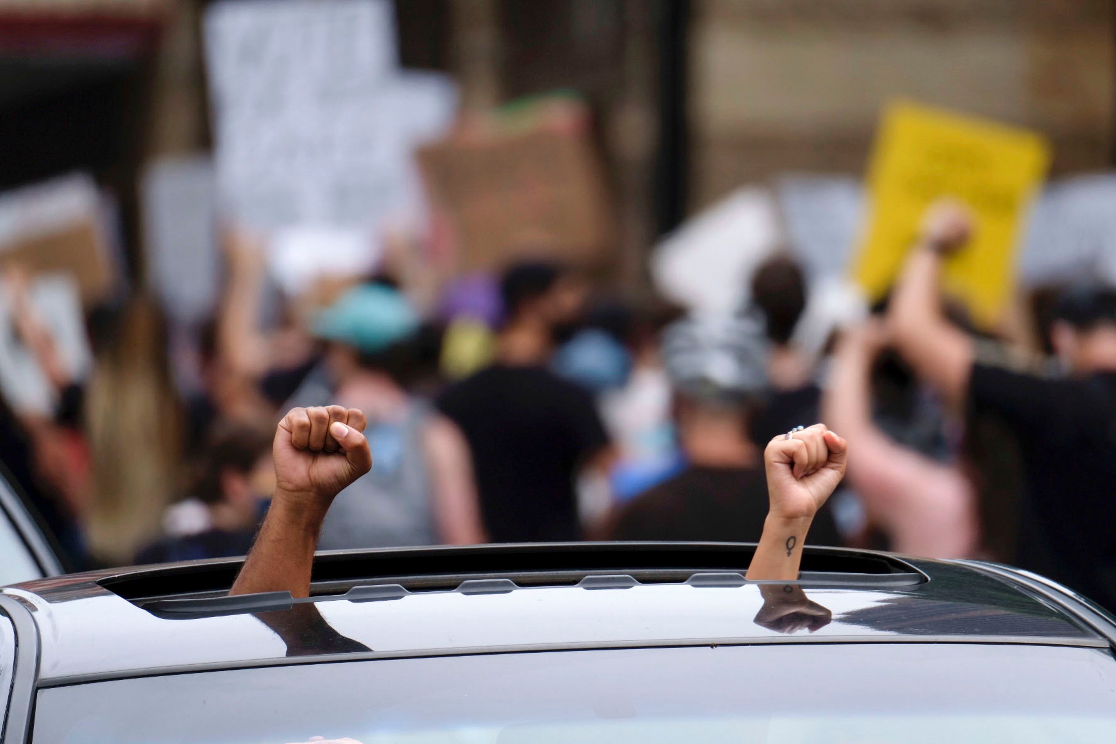 A large group of demonstrators march from the King Center toward Piedmont Park this evening as protests continued in Atlanta on Saturday, June 4, 2020. Protests over the death of George Floyd in Minneapolis police custody continued around the United States. Ben Gray for the Atlanta Journal Constitution